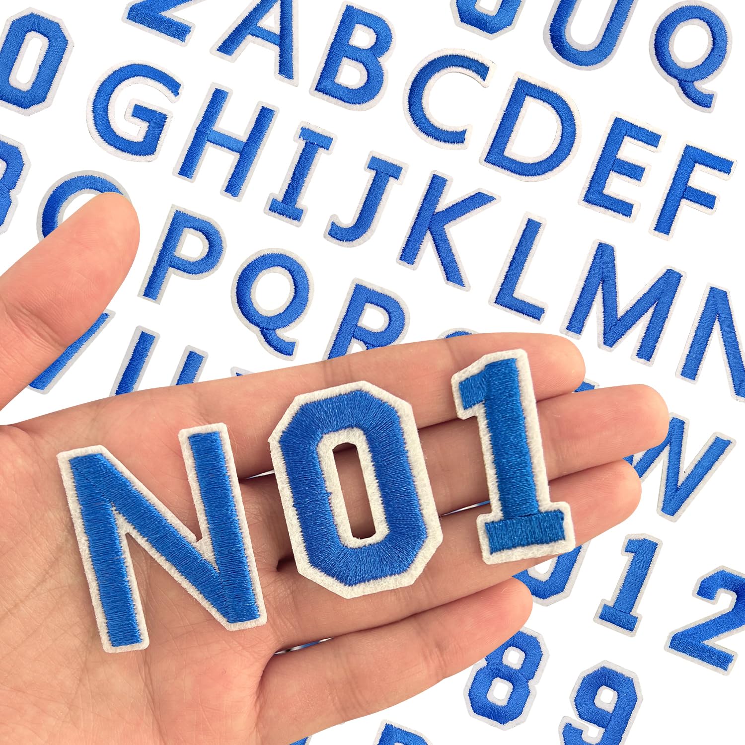 AXEN 72PCS Iron on Letters and Numbers Patches, Embroidered Letters&Numbers Patches A-Z and 0-9, Applique for Clothes, Dress, Hat, Jeans, Backpack - Blue