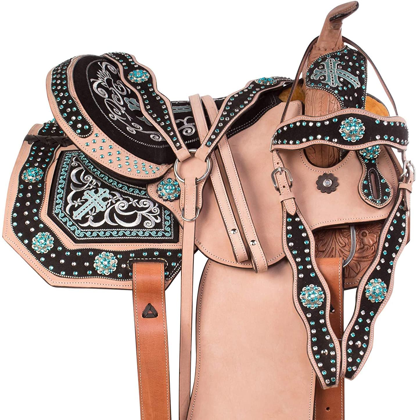 Deen, Enterprises Adult Classic Quality Handmade Premium Leather Comfort Western Barrel Racing Trail Equestrian Horse Saddle Get Matching Headstall Breast Collar & Reins Size 18" inch Seat