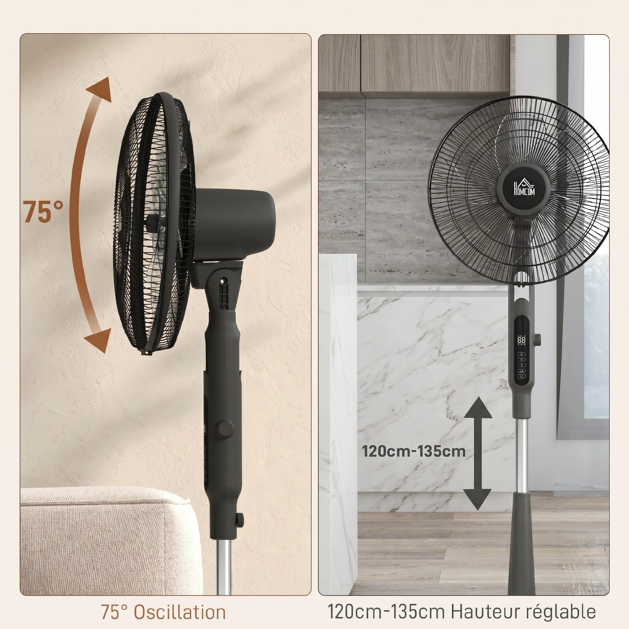 HOMCOM Ventilateur sur Pied Ø42cm Silencieux Télécommande Minuterie Noir | 40W, 3 Modes, 28 Vitesses, Fonction Anti-Moustique, Hauteur Réglable, Oscillant 75°