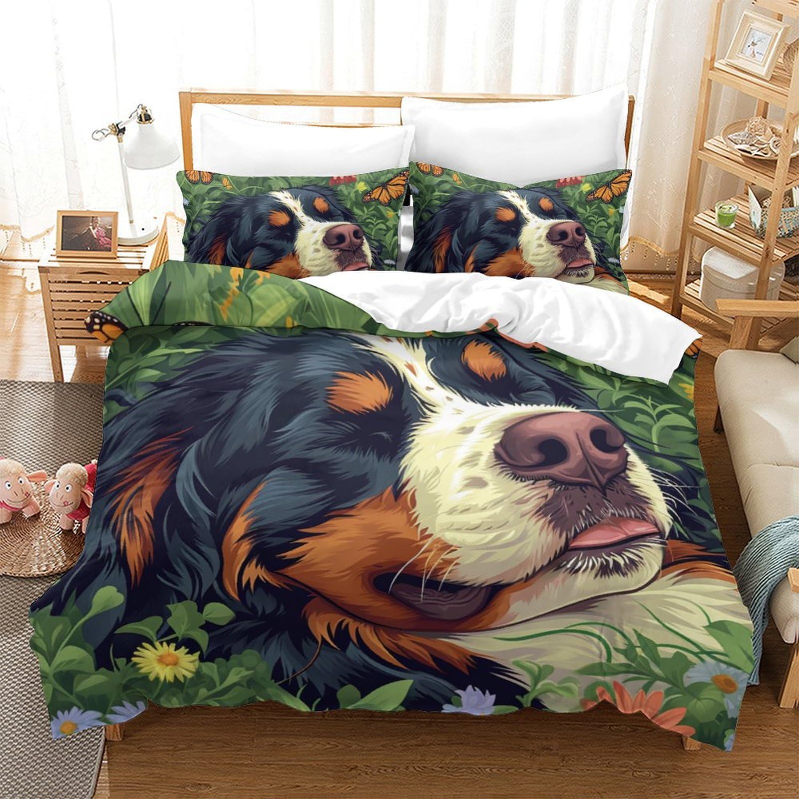 Housse de couette imprimée chien Bouvier Bernois anti-plis lit 220x240