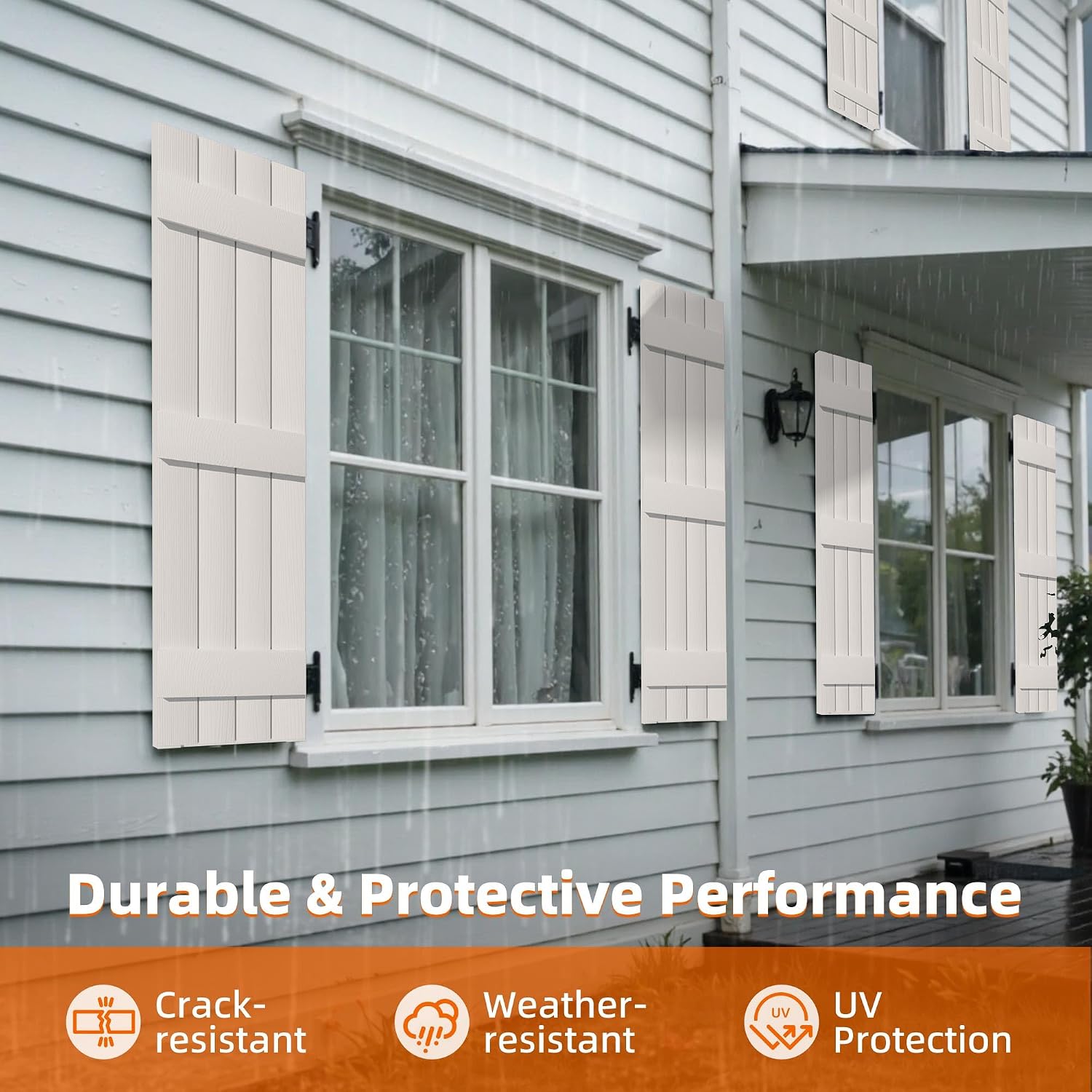 Exterior Window Shutters - Weather-Resistant Polypropylene, Easy DIY Install - Board and Batten Shutters for Windows Outside, Vinyl, Brick, 14.5"W*39" H, White