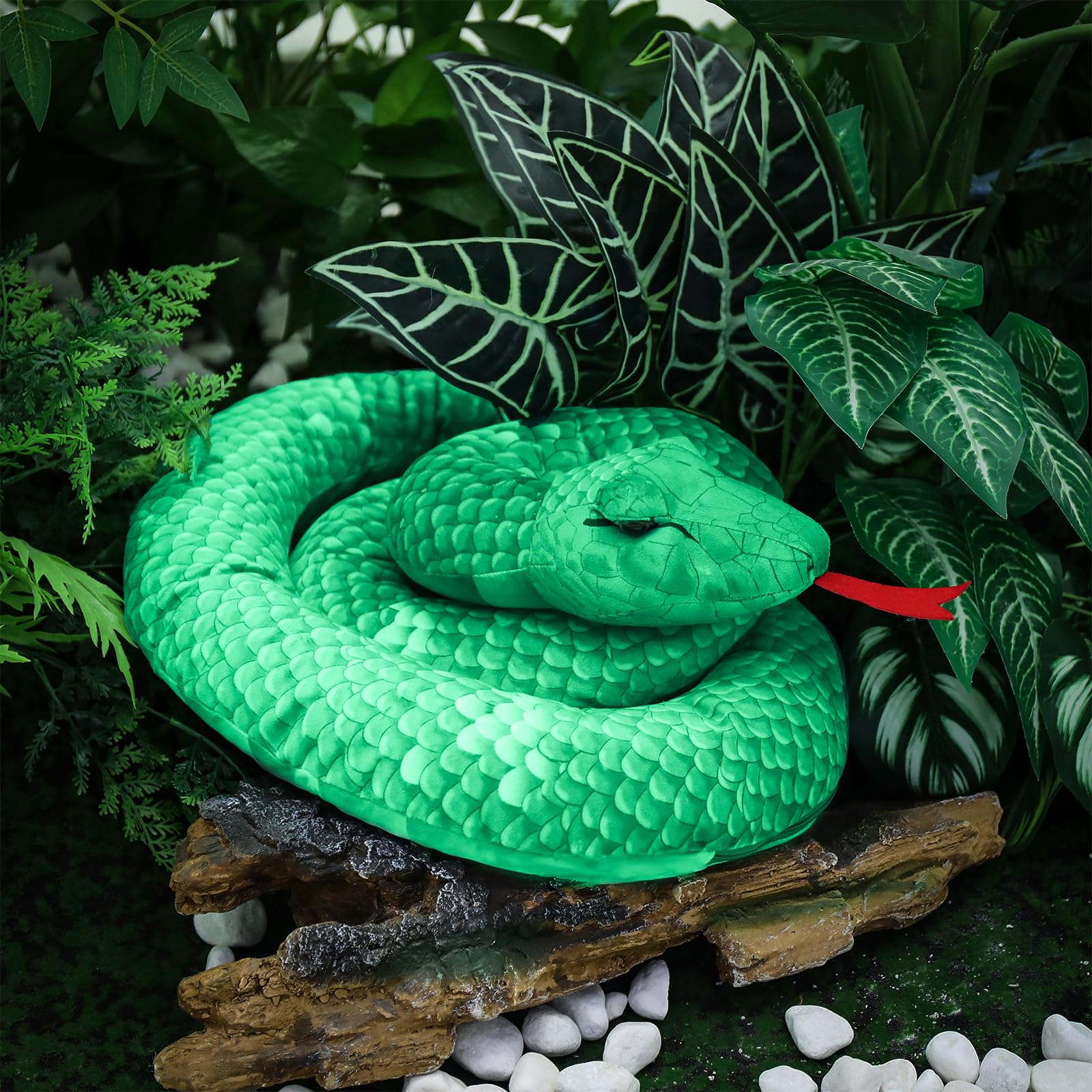 MorisMos Serpiente de Peluche XXL con Bebe en el Vientre, 140 cm de Largo Gran Serpiente Juguetes de Peluche Animales Realista, Regalo para Niños Niñas Cumpleaños Navidad
