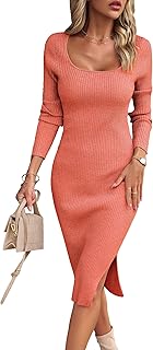 VOGMATE Knitted Dress Women's Winter Long Sleeve Dress Sexy Autumn Dress Party Dress Midi Dress Knit Bodycon Dress Jumper Dress