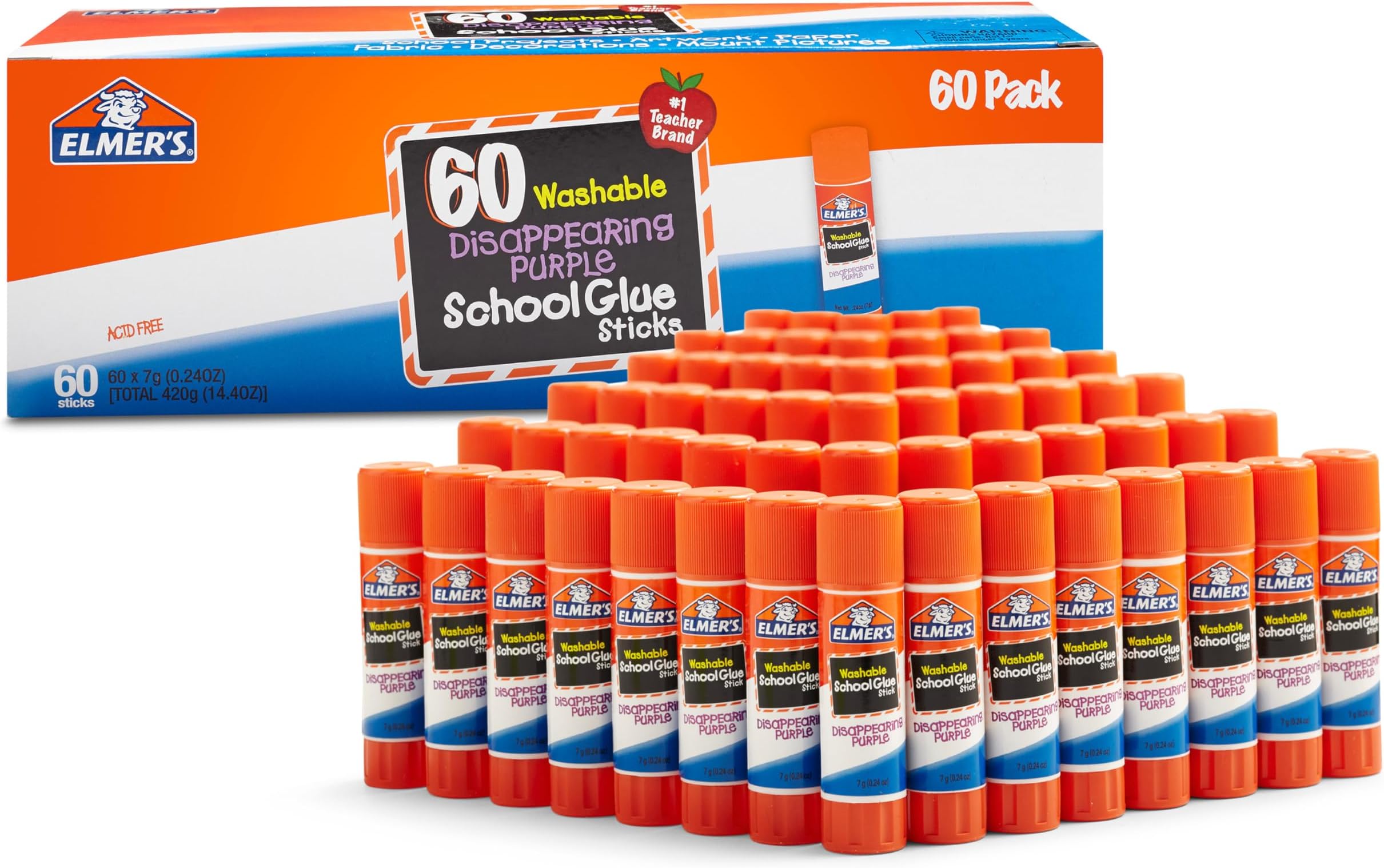 Elmer's Disappearing Purple School Glue Sticks, 0.24 Ounce Each, 60-Pack (E503)