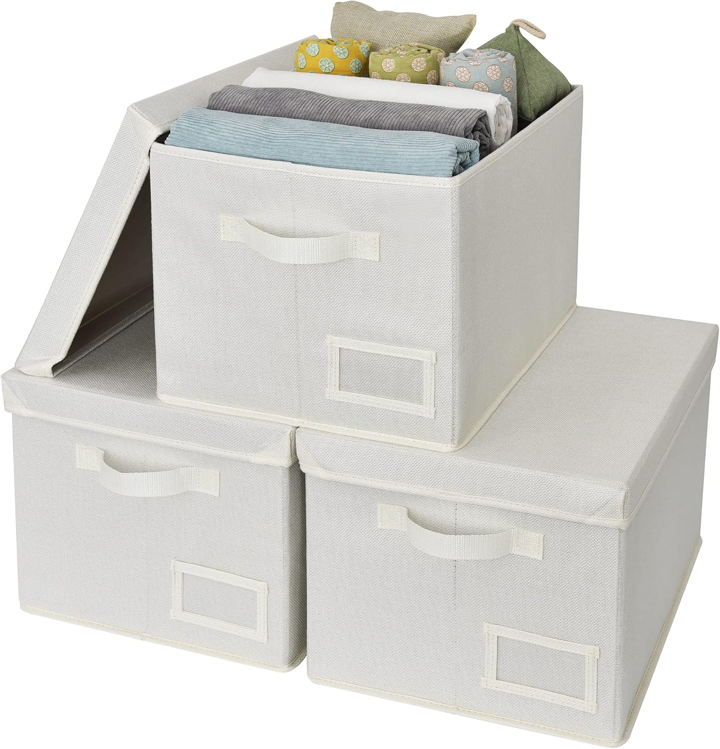 GRANNY SAYS White Storage Boxes with Lids, Pack of 3 Fabric Storage Box
