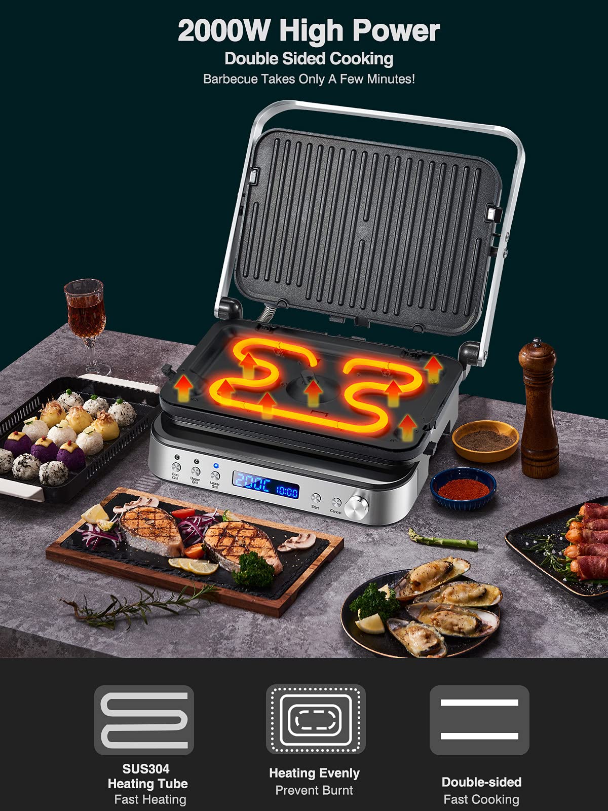 Buy AMZCHEF 2000W 3 in 1 Health Grill Griddle Panini Press/Sandwich