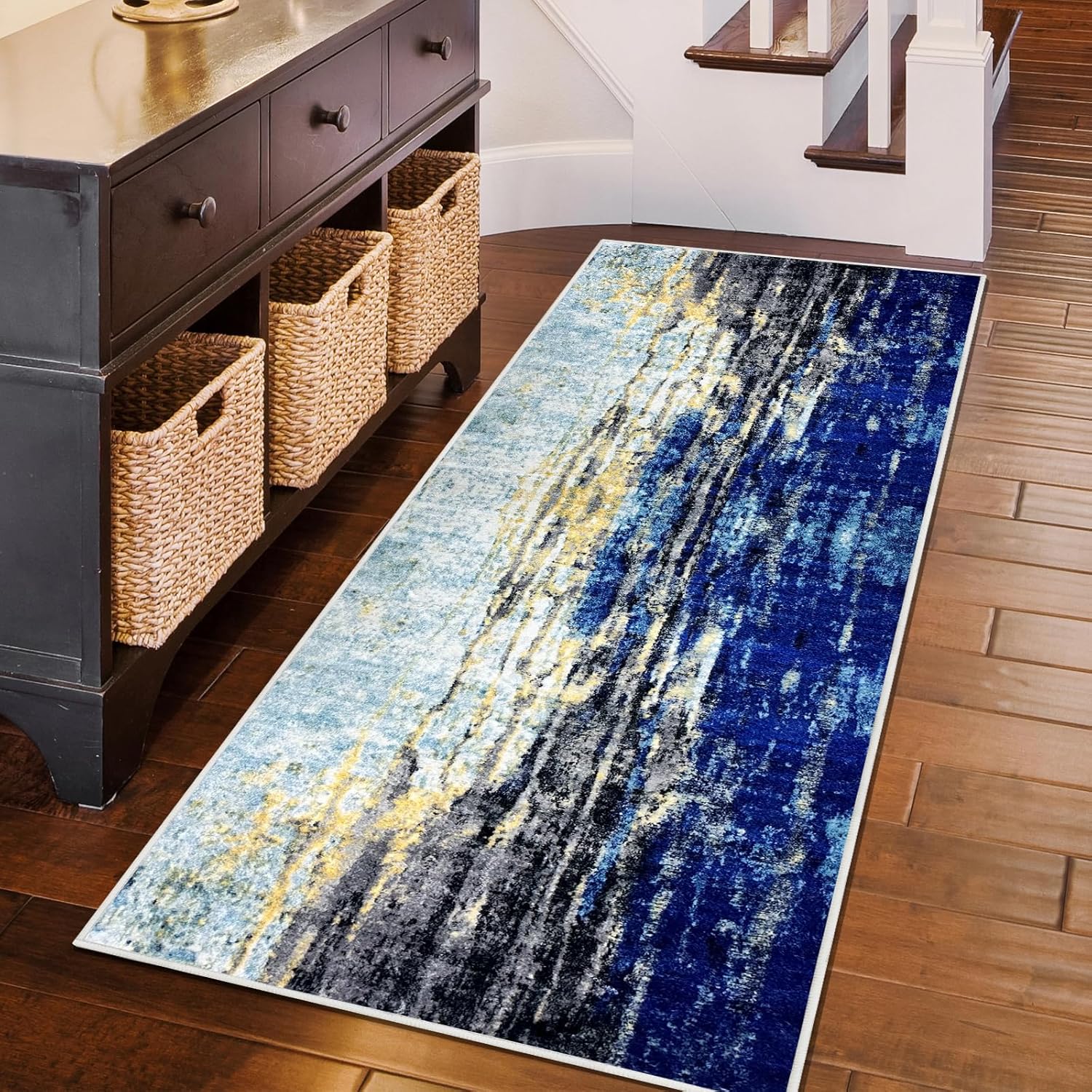 Heyroll Washable Area Rug, 2X2FT Hallway Runner Rug Carpet,Soft Modern Entryway Mat with Non-Slip TPR Backing,Low Pile Carpet for Indoor, Bath,Living Room,Kitchen,Laundry- Customized, Starry Sky