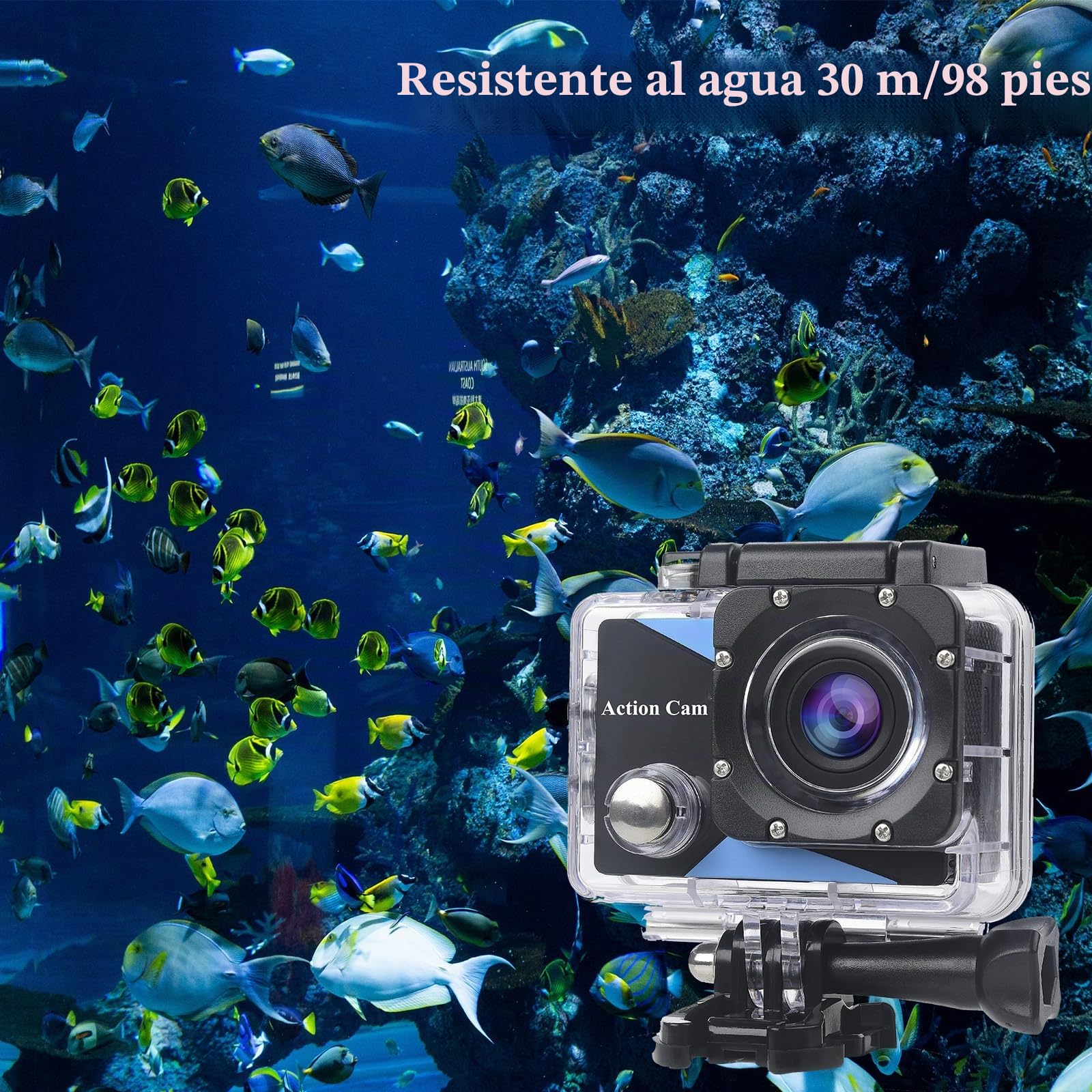 Cámara Deportiva 1080P WiFi Cámara de Acción | Cámara Subacuática Sumergible hasta 30 Metros, Tarjeta 32GB incluida, 2 baterías 1050mAh y juego completo accesorios