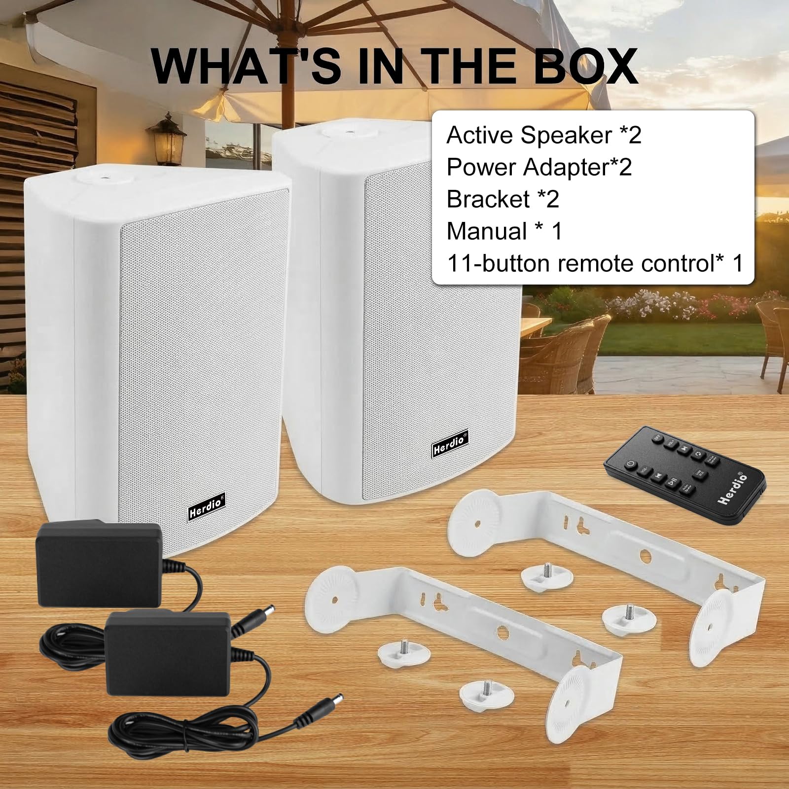Herdio 4" 200W MAX Power Wall Mount Outdoor Bluetooth Speakers, Be Waterproof and Able to Wireless Multi-Connection Up to 20 Units for Patio/Porch/Balcony (White, 2-Pack)