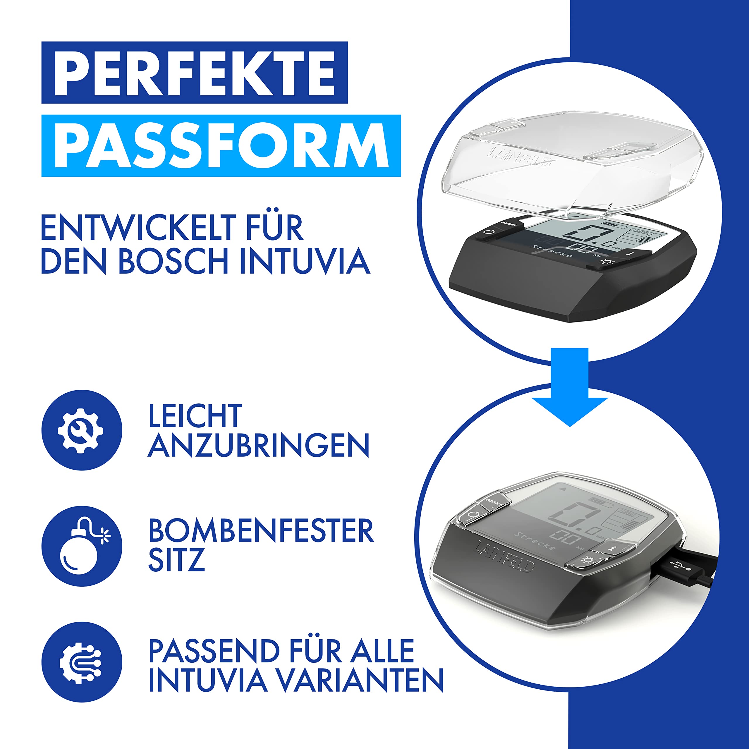 LAINFELD Ochrona wyświetlacza do Bosch Intuvia | krystalicznie czysta ochrona wyświetlacza | w zestawie twarda obudowa ochronna | pokrowiec ochronny na rower elektryczny przed wodą i zarysowaniami