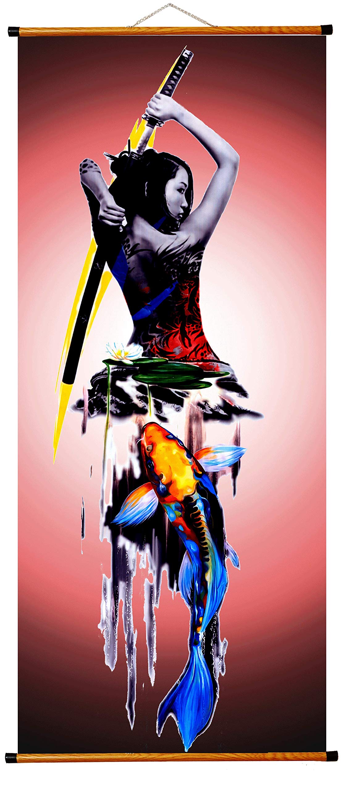Femme Tatouage avec Le Katana affiche canvas 52x122 cm pour sublimer votre salon moderne