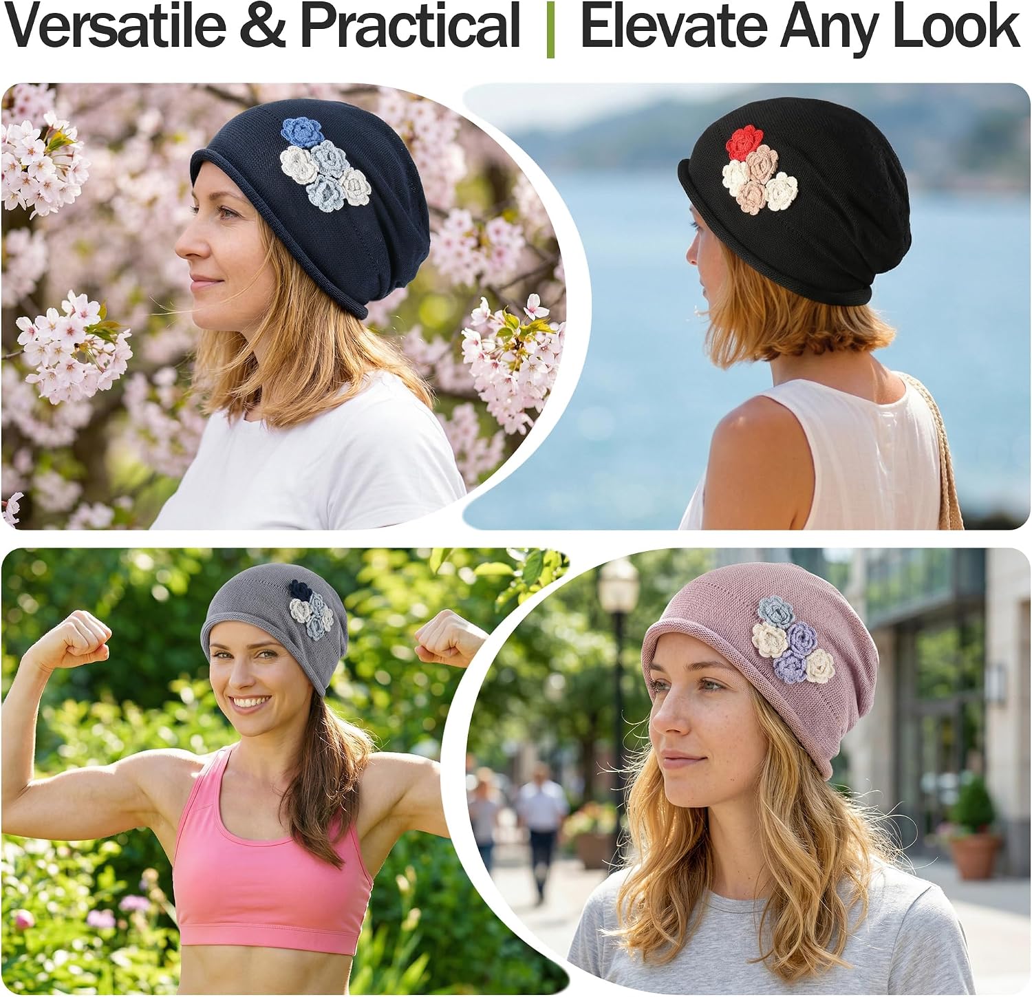 Ababalaya Breathable Cotton Linen Slouchy Beanie Hat, Lightweight Moisture Wicking Summer Skull Cap Casual Slouch Hat