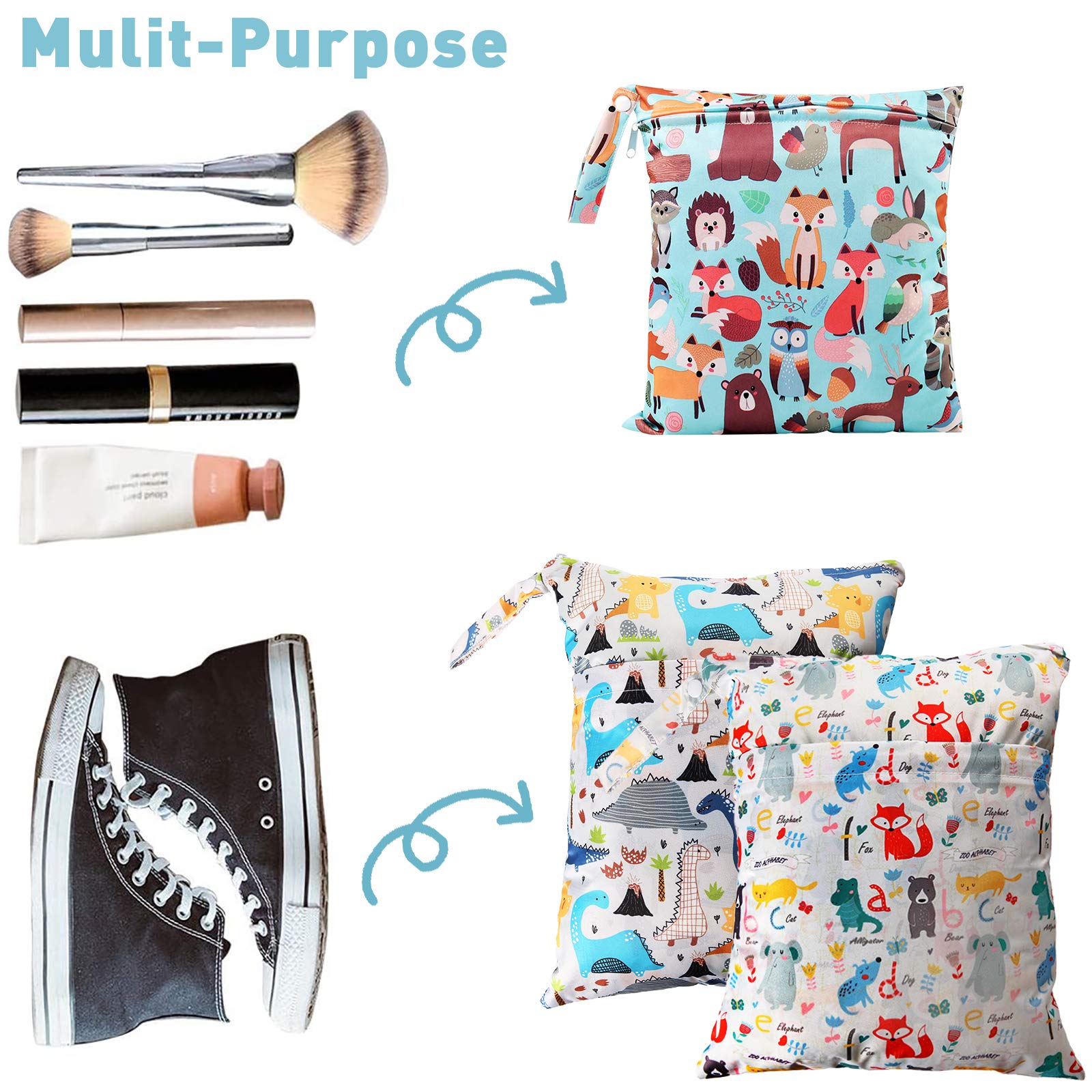 3 Pcs Sac à Couches Lavables,Sac Étanche,Organisateur de couches de voyage de sac sec humide réutilisable lavable imperméable avec la poignée pour la couche de bébé, voyage, plage