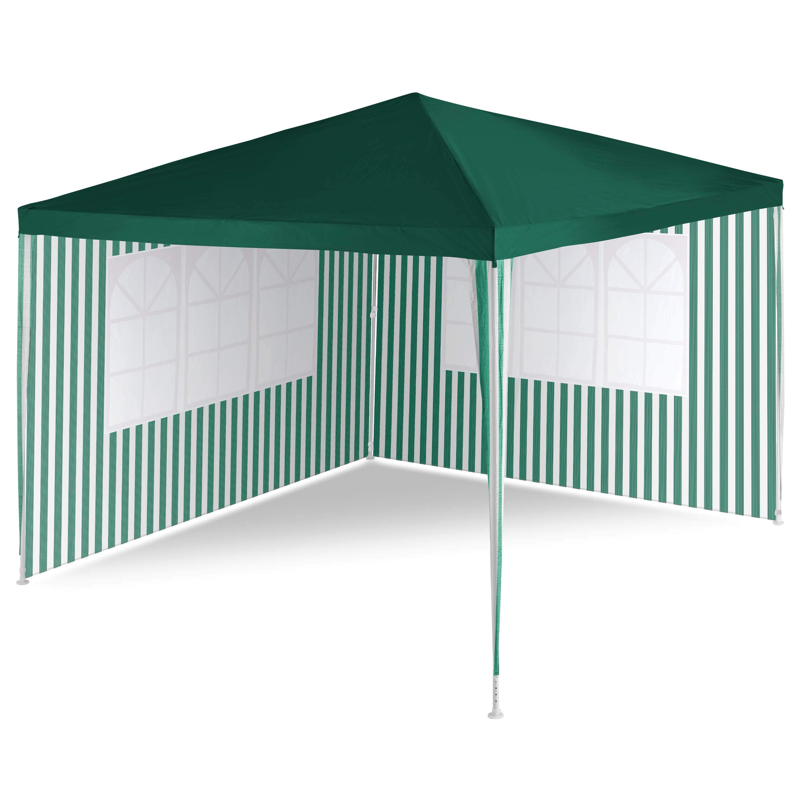 Pavillon 3x3 m in grün weiß PE Plane 110g/m² + 2 Seitenteile Partyzelt Gartenzelt Sonnenschutz Stahlgestell Festivalzelt Eventzelt Partyzelt