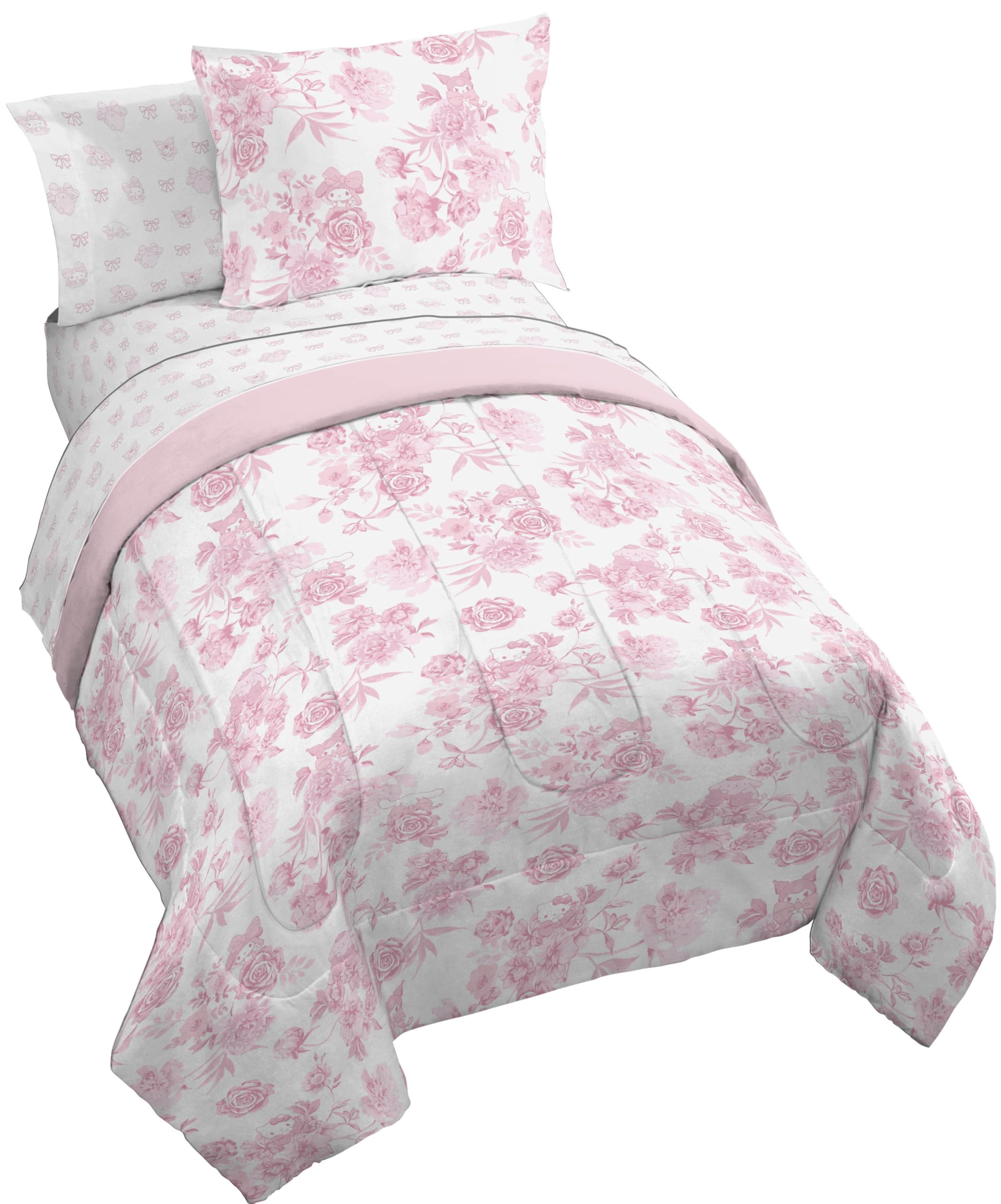 Jay Franco Comforter Set Includes Sheets and Pillow Covers - Soft and Cozy Bed Set for Stylish Room Decor, Official Licensed Bedding, Multi - Hello Kitty, 7 Piece Full