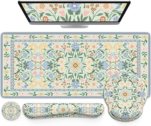 Miniatura 15 de iCasso Alfombrilla de Escritorio, Alfombrilla de Mouse Grande Floral 4en1 con Reposamuñecas, Alfombrilla de Escritorio para Computadora, Alfombrilla