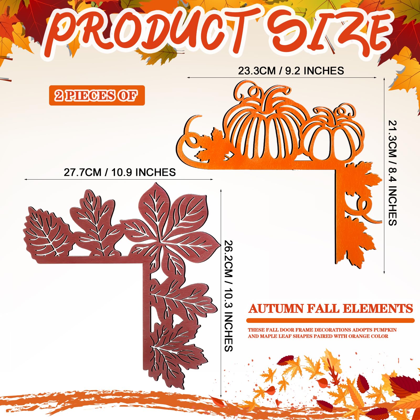 Wonderjune 2 Pcs Autumn Fall Door Topper Decor Pumpkin Door Frame Corner Maple Leaf Wooden Whimsical Sign Hanging Ornament for Fall Party Home Window Mirror Right Angle Decorations