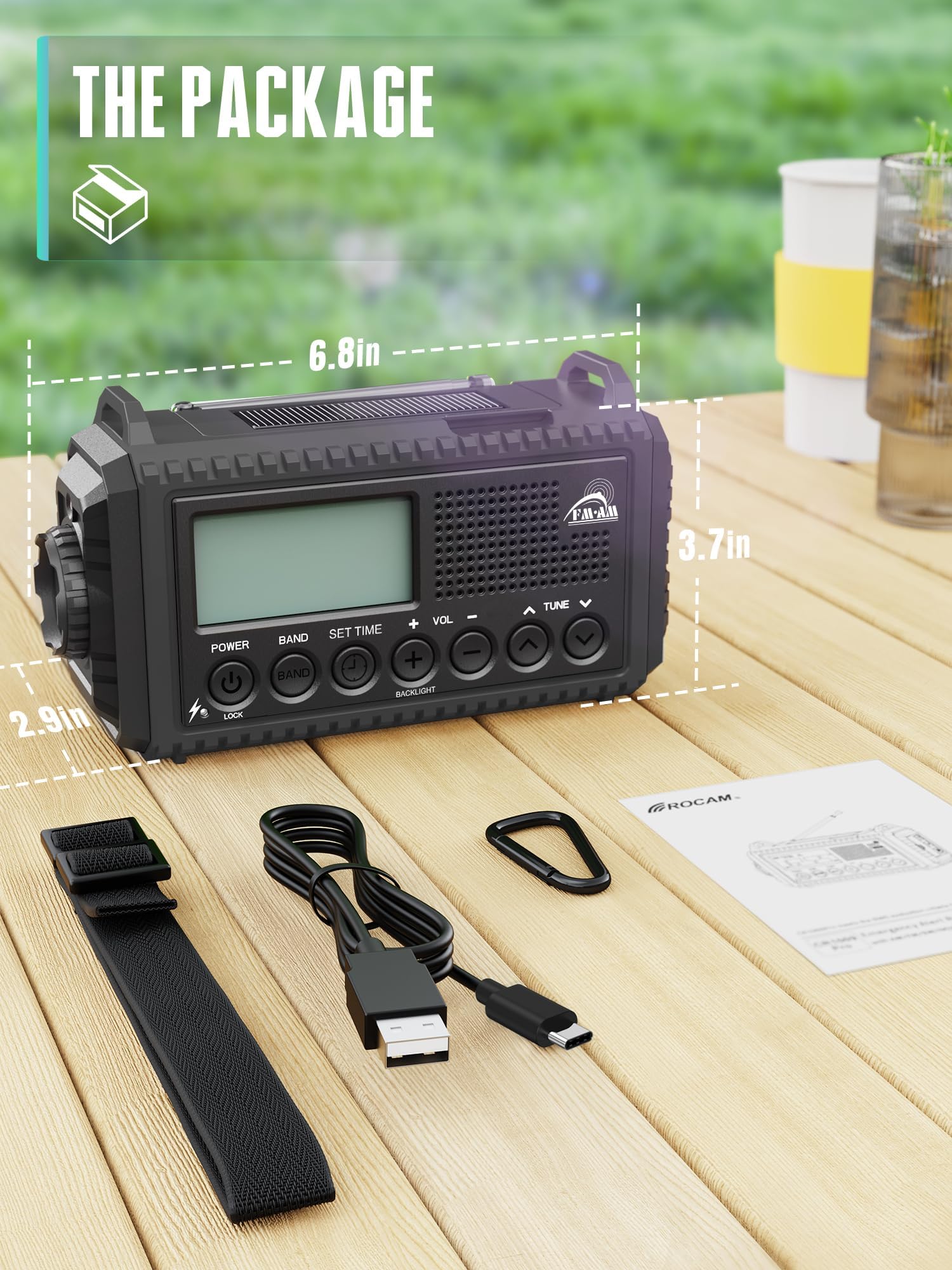 Kurbelradio mit Solar & 12000mAh Powerbank | AM/FM/SW Notfallradio, USB-C Handyladung, SOS-Alarm, Taschenlampe & Leselampe | Radio mit Weltempfänger | Wasserdicht, Tragbar für Camping, Outdoor,Schwarz