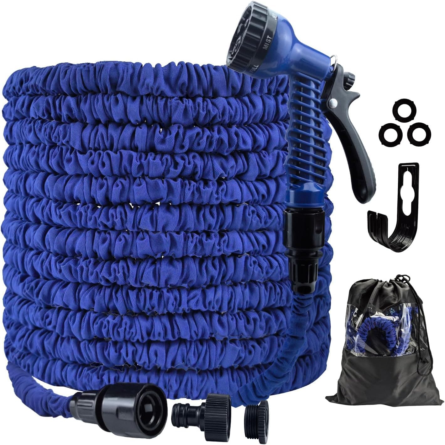 Expandable Garden Hose Pipe 30m 100ft, Hosepipes for Garden Flexible Garden Hose with 7 Function Spray Gun,Extendable Water Hose Retractable Magic Hose Pipe for Gardening Car Washing (Blue-100FT)
