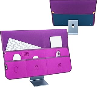 KISLANE Dust Cover Compatible with iMac 24 Inch, Dust Cover for iMac with Multiple Pockets for Magic Keyboard, Magic Mouse, Magic Trackpad and Other Accessories (Purple)