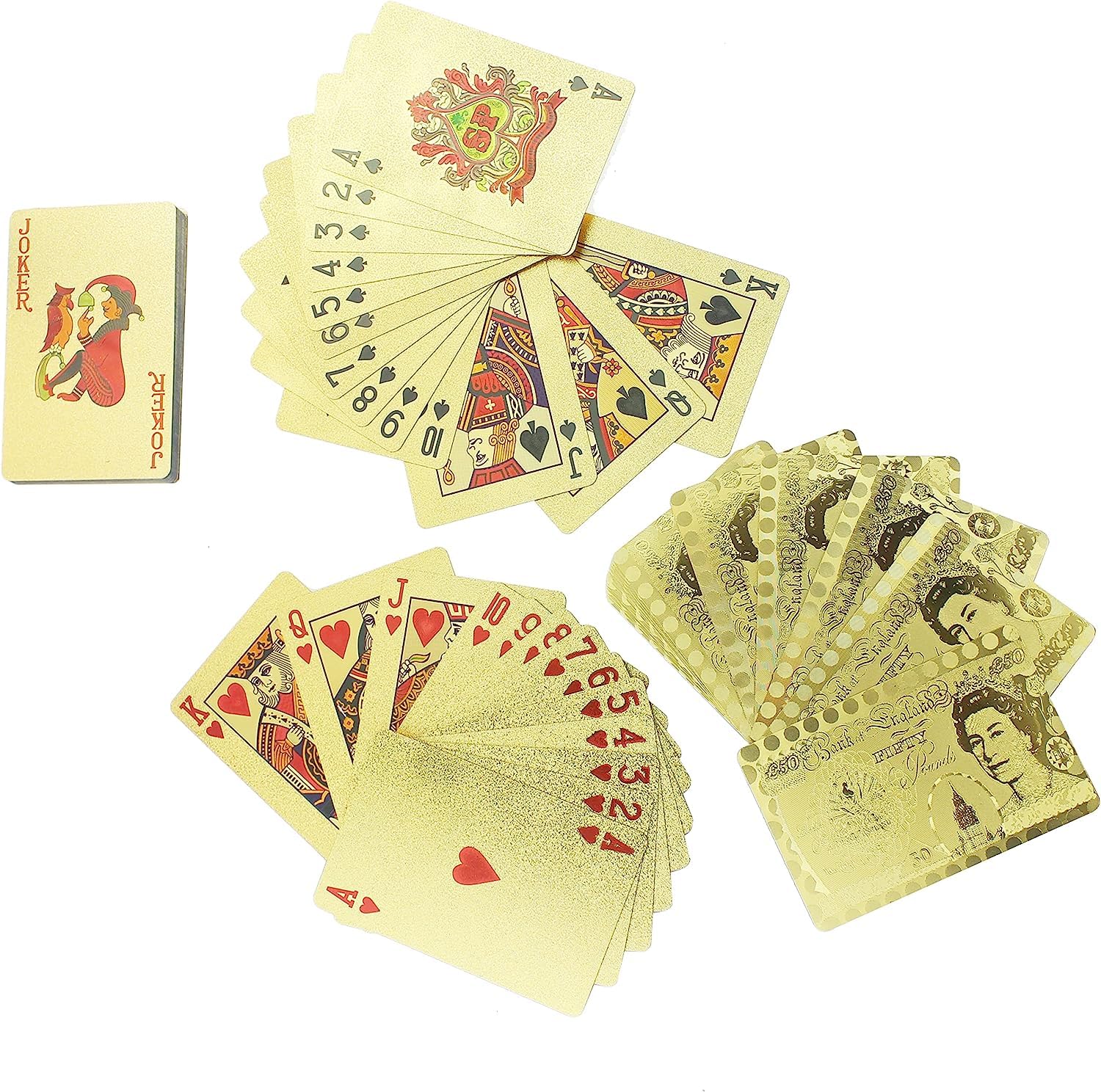 Classic Gold 1 Deck of 24k Playing Cards with British Pound Pattern, Waterproof Playing Cards & Flexible Poker with Box - Classic Magic Tricks Tool for Party and Game