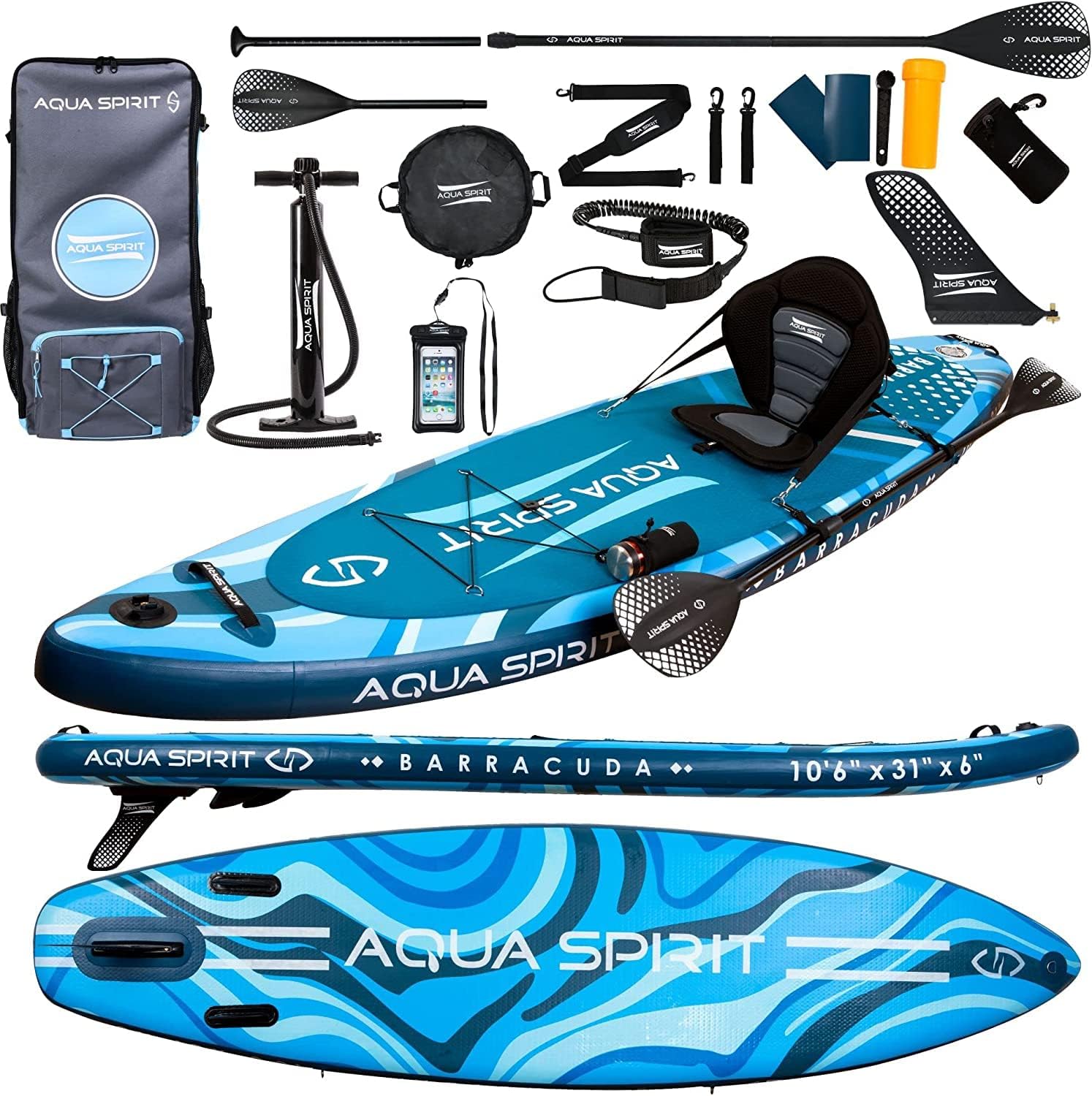 AQUA SPIRIT All Skill Levels Premium Inflatable Stand Up Paddle Board for Adults & Youth | Beginner & Intermediate iSUP Touring & Racing Model | Adjustable Aluminum Paddle Carry Bag SUP Safety Leash