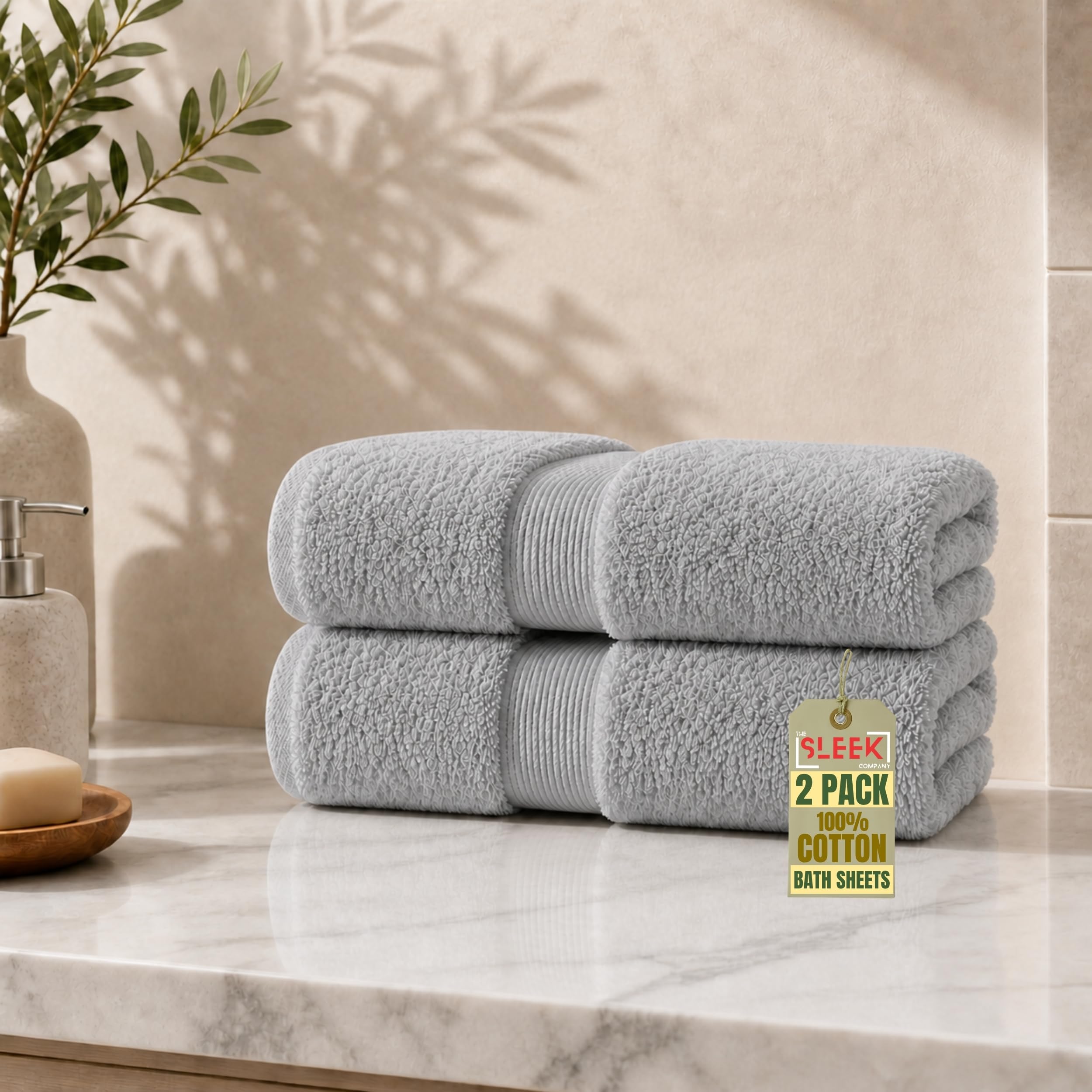 600GSM Royal Egyptian Cotton Bath Sheets (90x150cm) – Pack Of 2 – Soft & Absorbent Extra Large Bath Towels – Hypoallergenic Towels Bath Sheets – Quick Dry Bath Sheet for Homes & Hotels (Silver Grey)