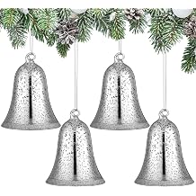 Soaoo 4 Pcs Christmas Glass Bells 4x3 in Silver Mercury Hanging Ornaments