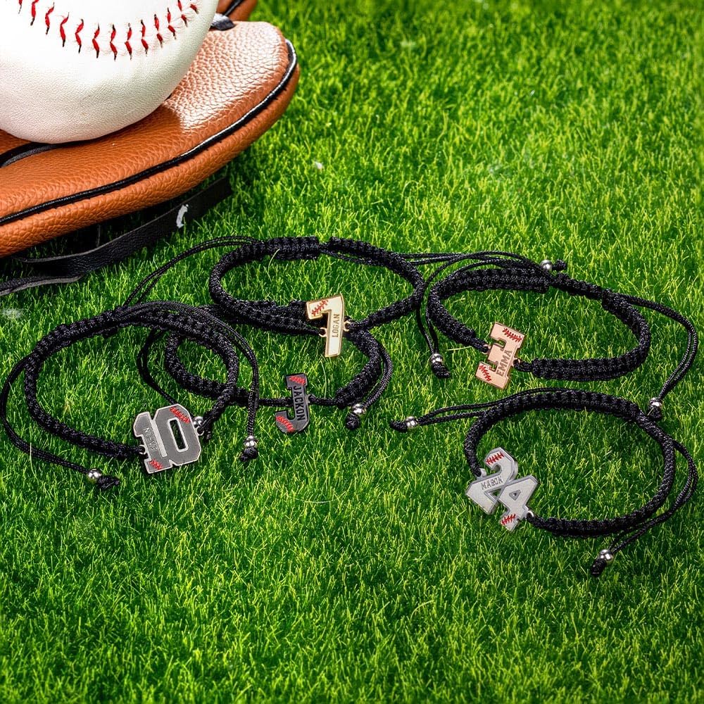 Getname Necklace Personalized Baseball Bracelets with Number or Initial Baseball Gift Baseball Bracelet for Baseball Lover Custom Number Baseball Team Bracelets Baseball Mom Baseball Team Gift, Black