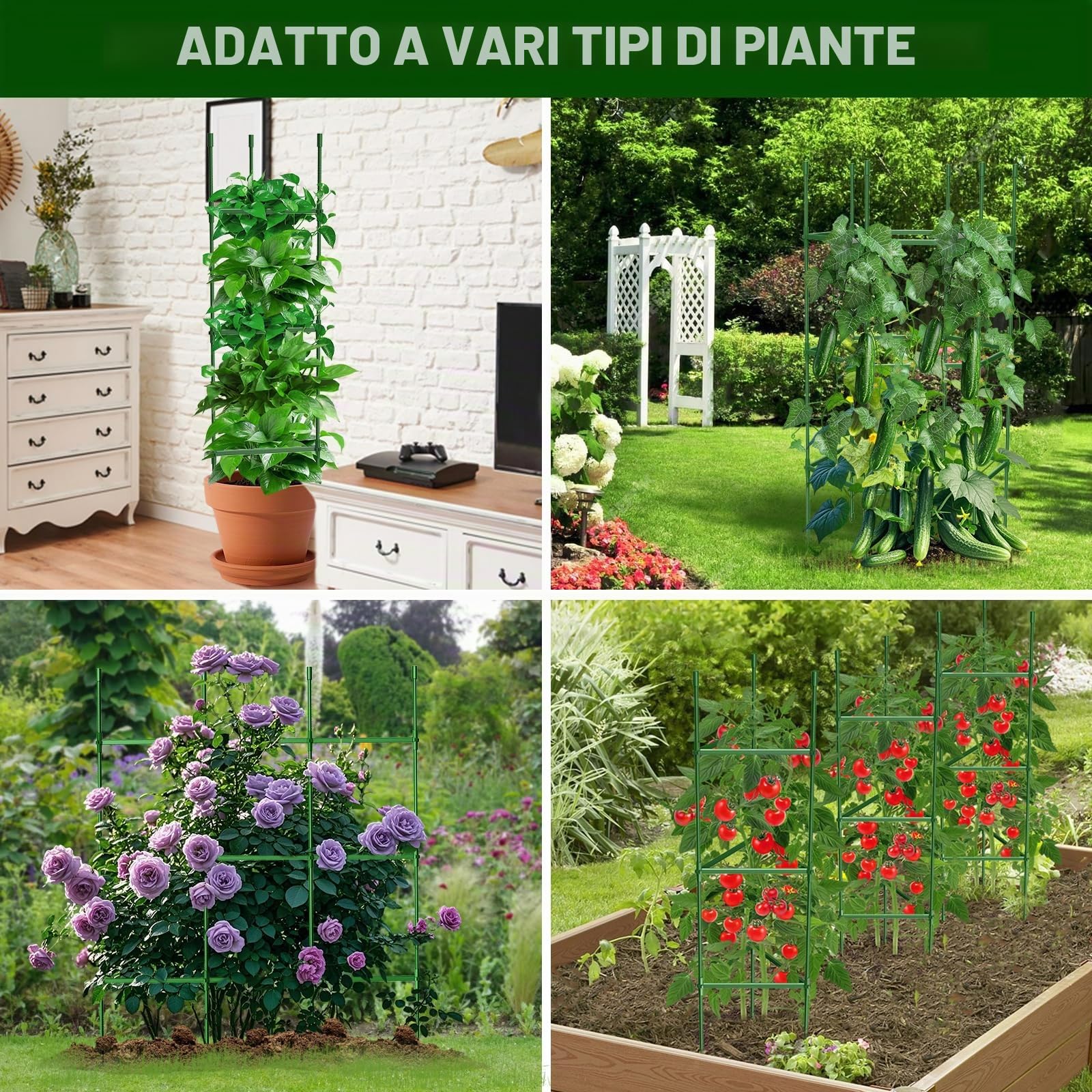 Traliccio per Pomodori, 6 Pezzi, Fino a 130 cm di Altezza, Connettori Esagonali Migliorati, Robusti, Supporti per Pomodori Regolabili per Aiuole Rialzate, Pomodori, Rose, Giardino