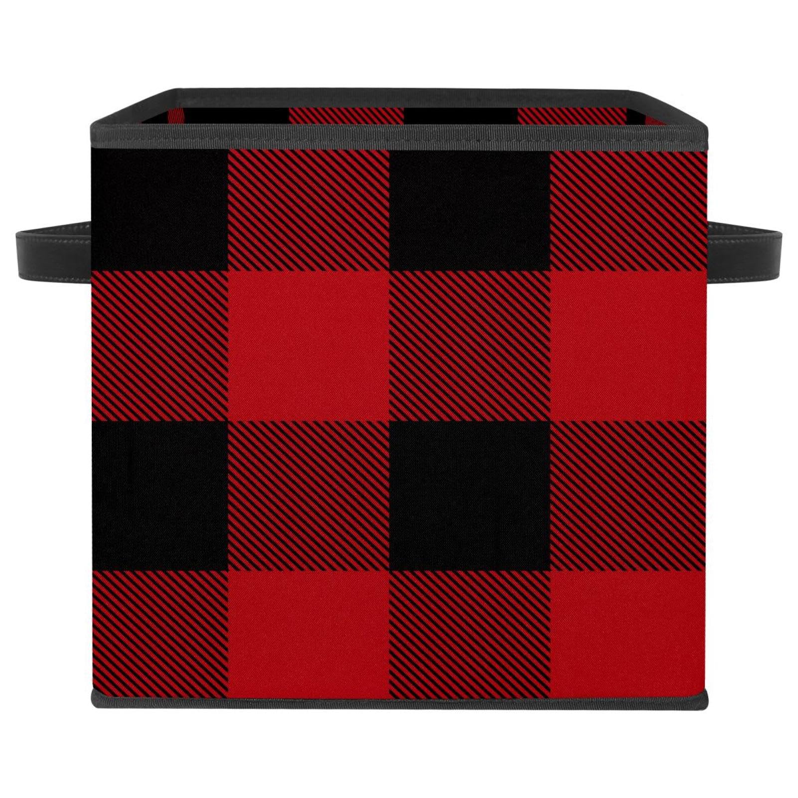 Boîte de rangement cube pliable écossaise rouge et noire pour placard et chambre