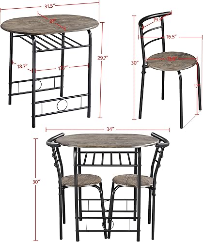 Miniatura 3 de Yaheetech 3 Piece Dining Table Set, Kitchen Table & Chair Sets for 2, Compact Bistro Table Set with Steel Legs, Built-in Wine Rack for Small Space,