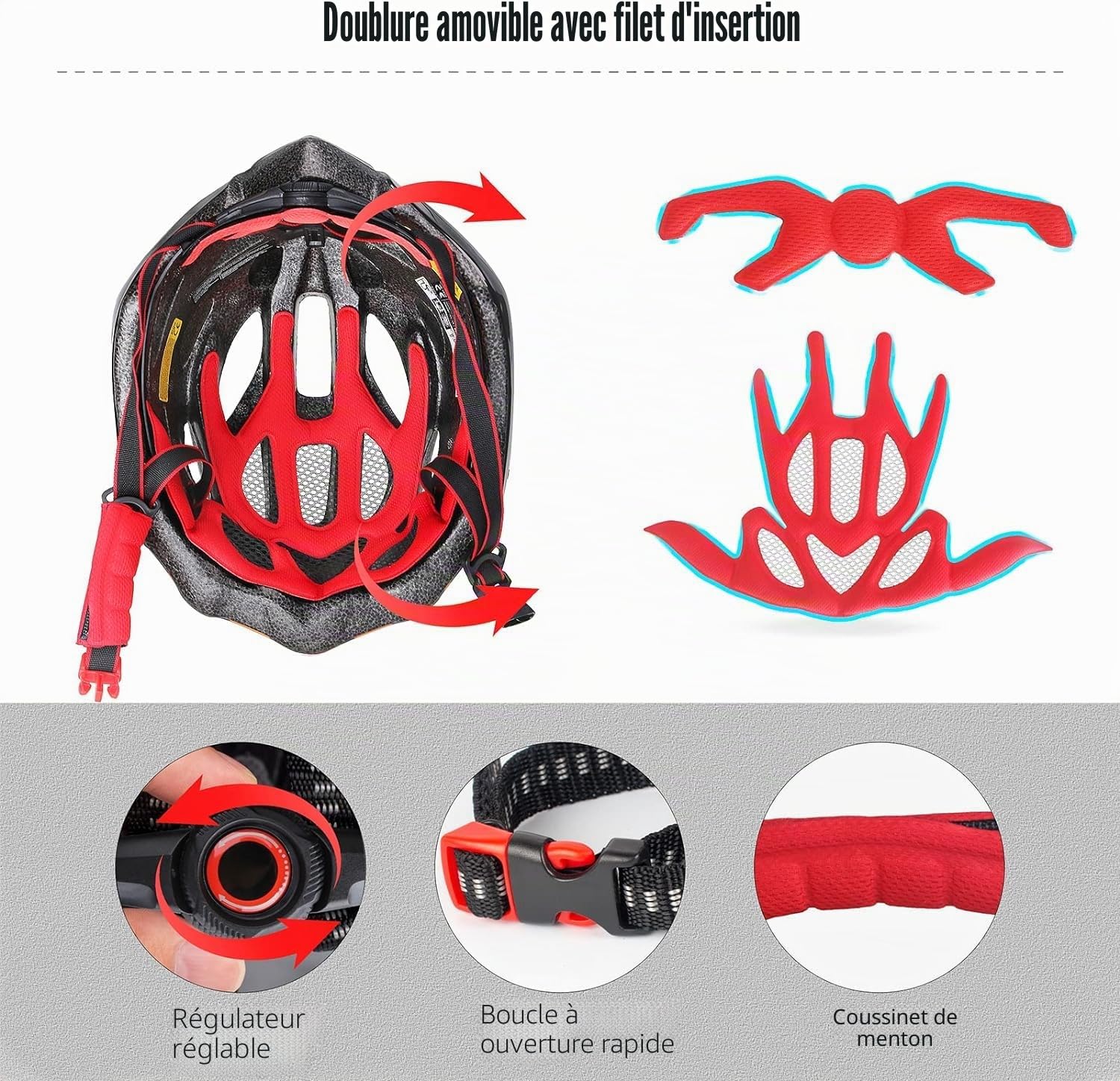 Shinmax Casque de vélo avec visière Amovible avec lumière LED, pour Homme et Femme, Casque de vélo léger et réglable pour VTT, vélo de Route, 57 à 62 cm