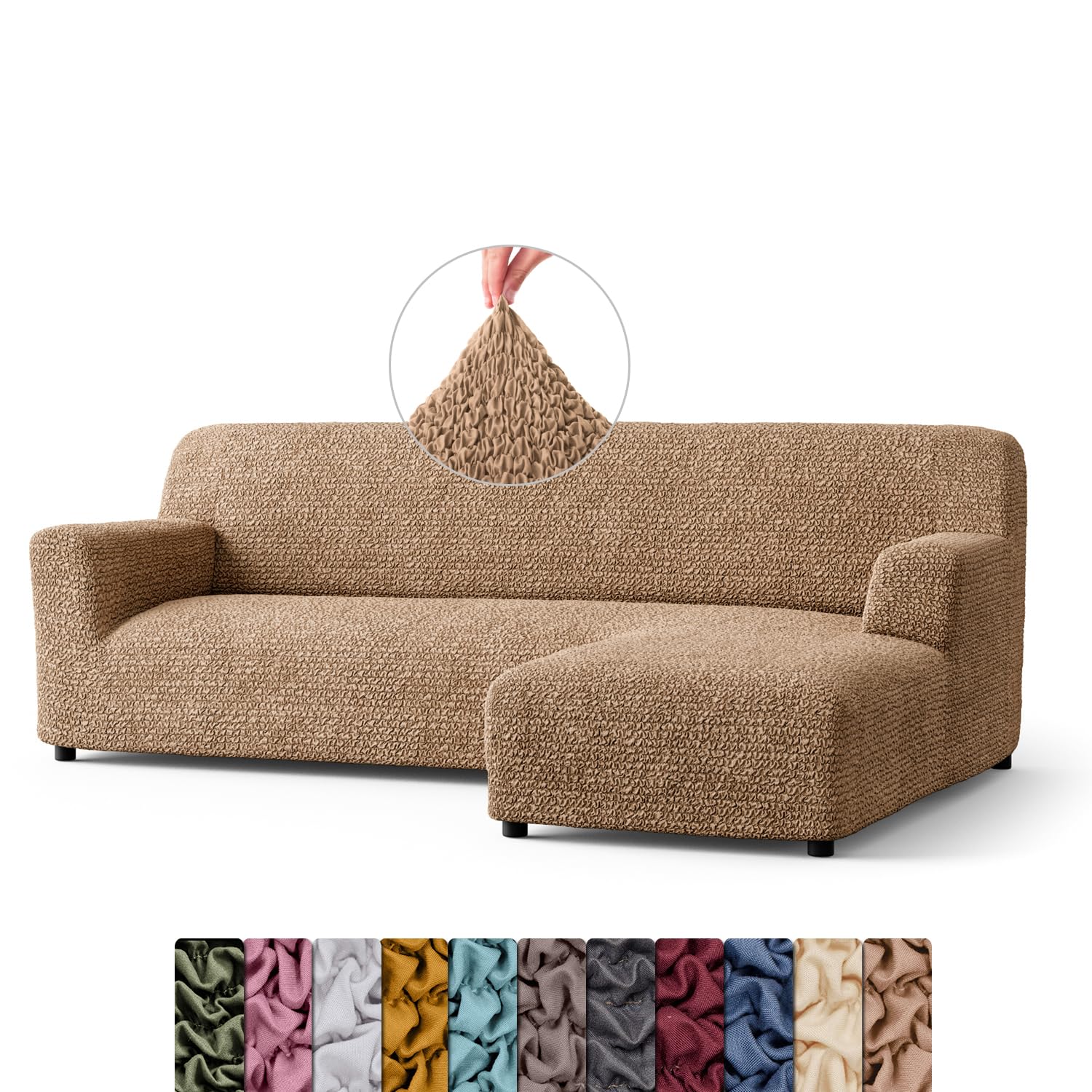 Menotti Latte L Shape Sofa Cover - Sectional Covers - Chaise Lounge Couch Cover - Soft Polyester Fabric Slipcovers - 1-Piece Form Fit Stretch Furniture Slipcover - Microfibre - (L-Shape Right)