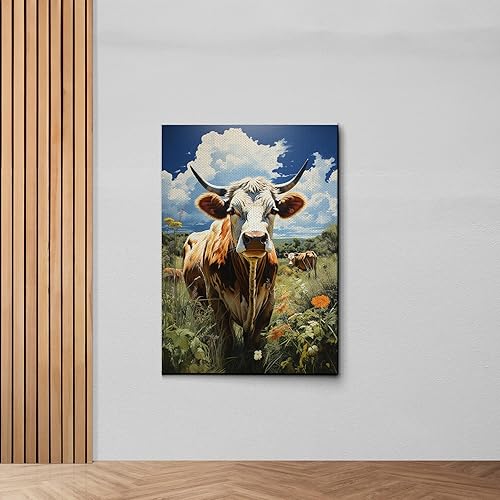 Miniatura 6 de Western Highland Cow Prints Wall Art, Cow Pictures Wall Decor, Nature Photography Rustic Style Cute Cow Canvas Art Poster for Living Room Bedroom