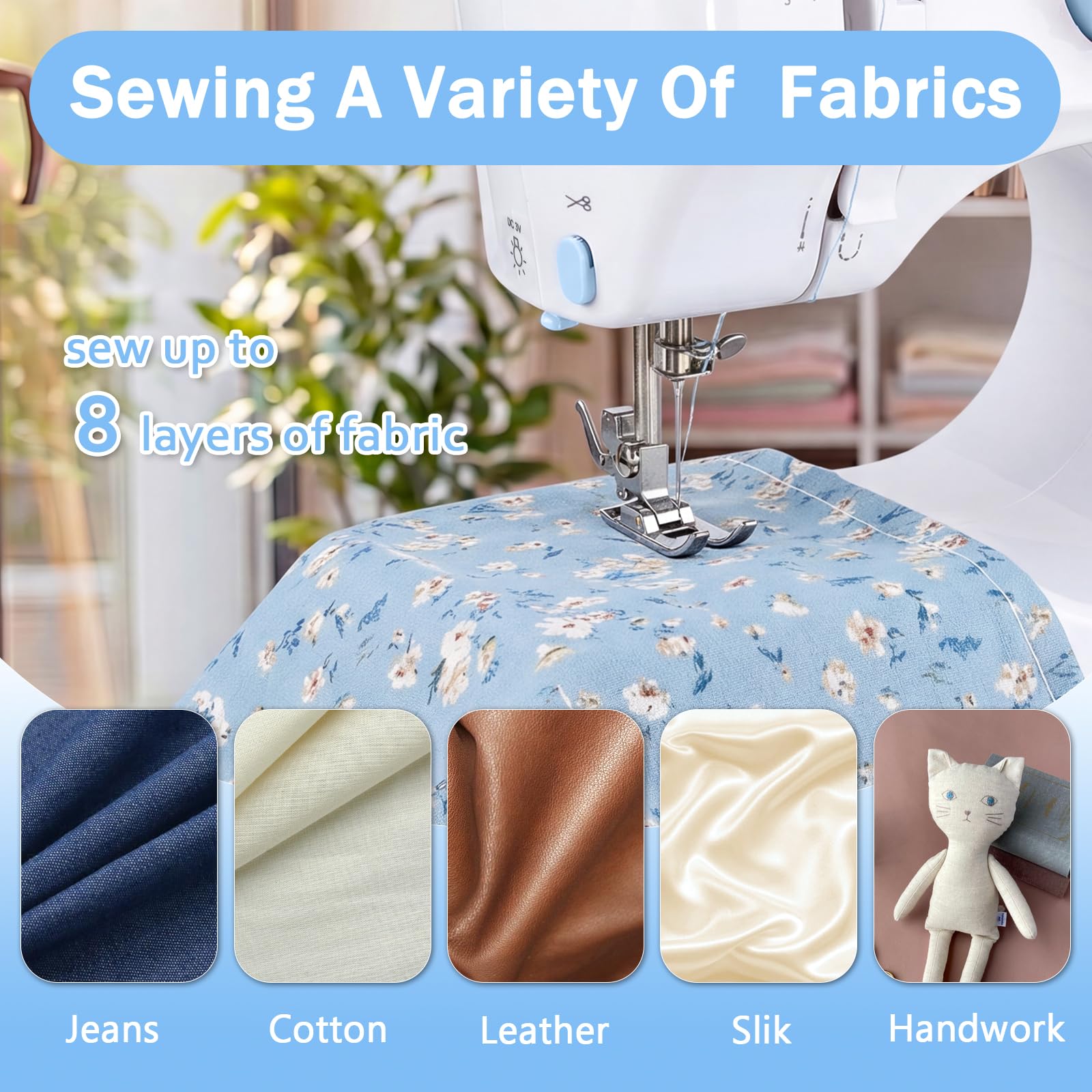 Máquina de coser 505 para principiantes: 12 puntadas integradas con mesa de expansión, pedal de pie y kit completo de accesorios, máquina de coser doméstica resistente para adultos y niños