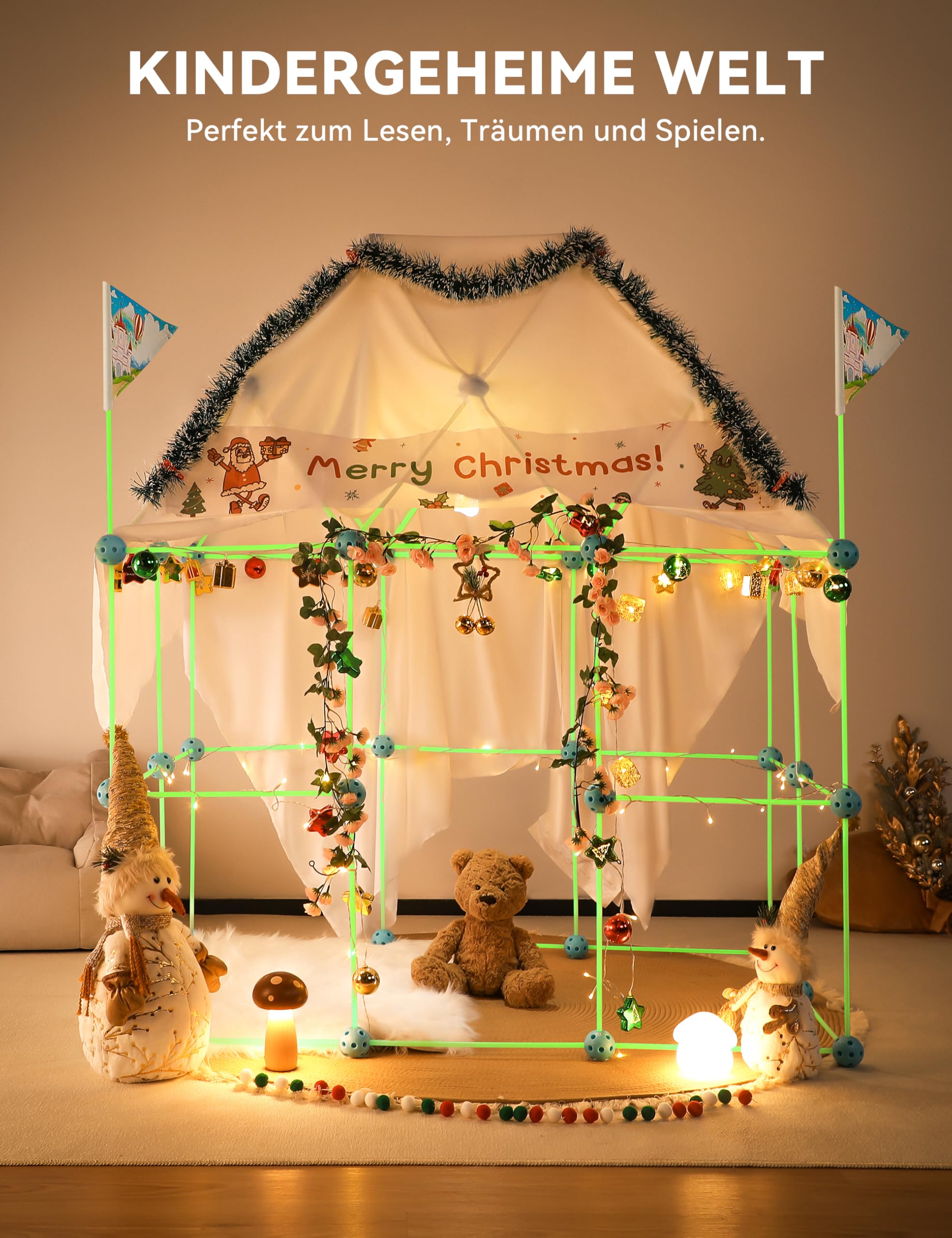 besrey Höhle Bauen Kinder – 144PCS Konstruktionsspielzeug mit Wurfspiel, Kinder Höhle, Outdoor Garten Spielzeug, Kreatives Bauset für Indoor/Outdoor, XXL Bausteine, Höhlenbauset | STEM Konstruktionsspielzeug mit Wurfspiel & Nachtleuchtende Höhlenbauset