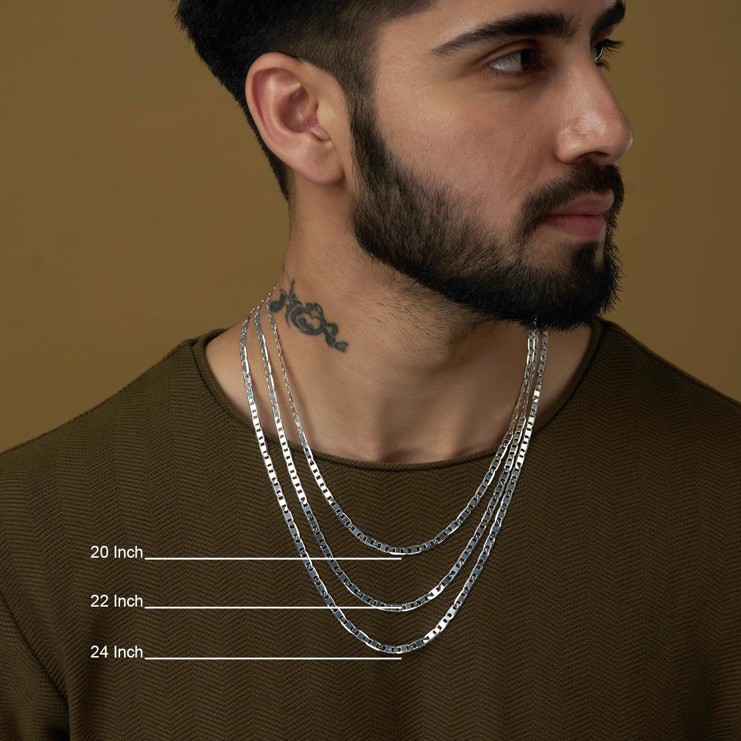 LeCalla Solid 925 Sterling Silver Italian 3 MM, 4 MM Diamond-Cut Solid Flat Mariner Link Chain Necklace for Women Men with Lobster Clasp, Made in Italy (16, 18, 20, 22, 24 Inches) - Image 3