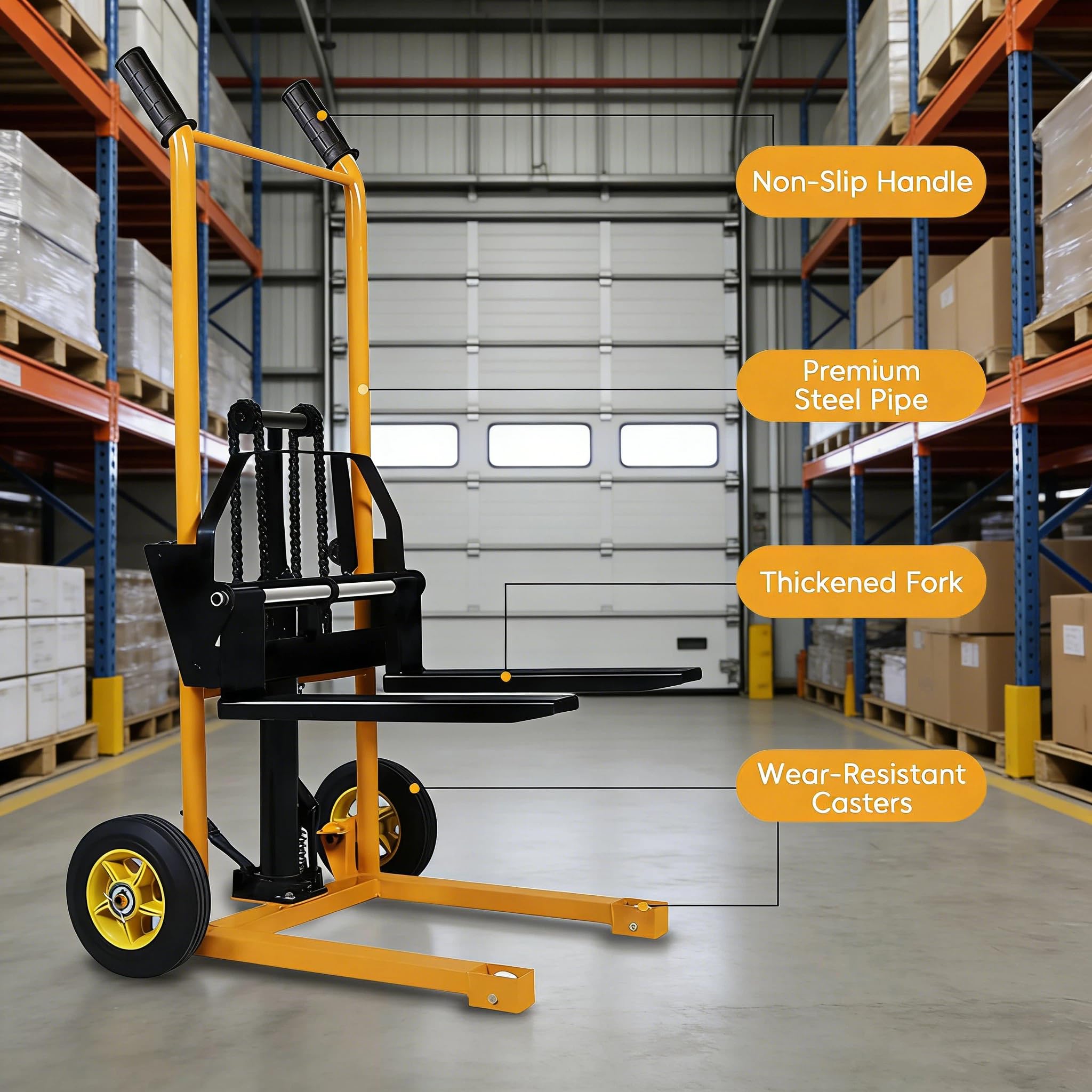 Apilador Manual (200 Kg) ElevacióN 900 mm Apilador Transpaleta Carretilla Elevadora Elevador de Carga Industrial Elevador HidráUlico PortáTil de Materiales