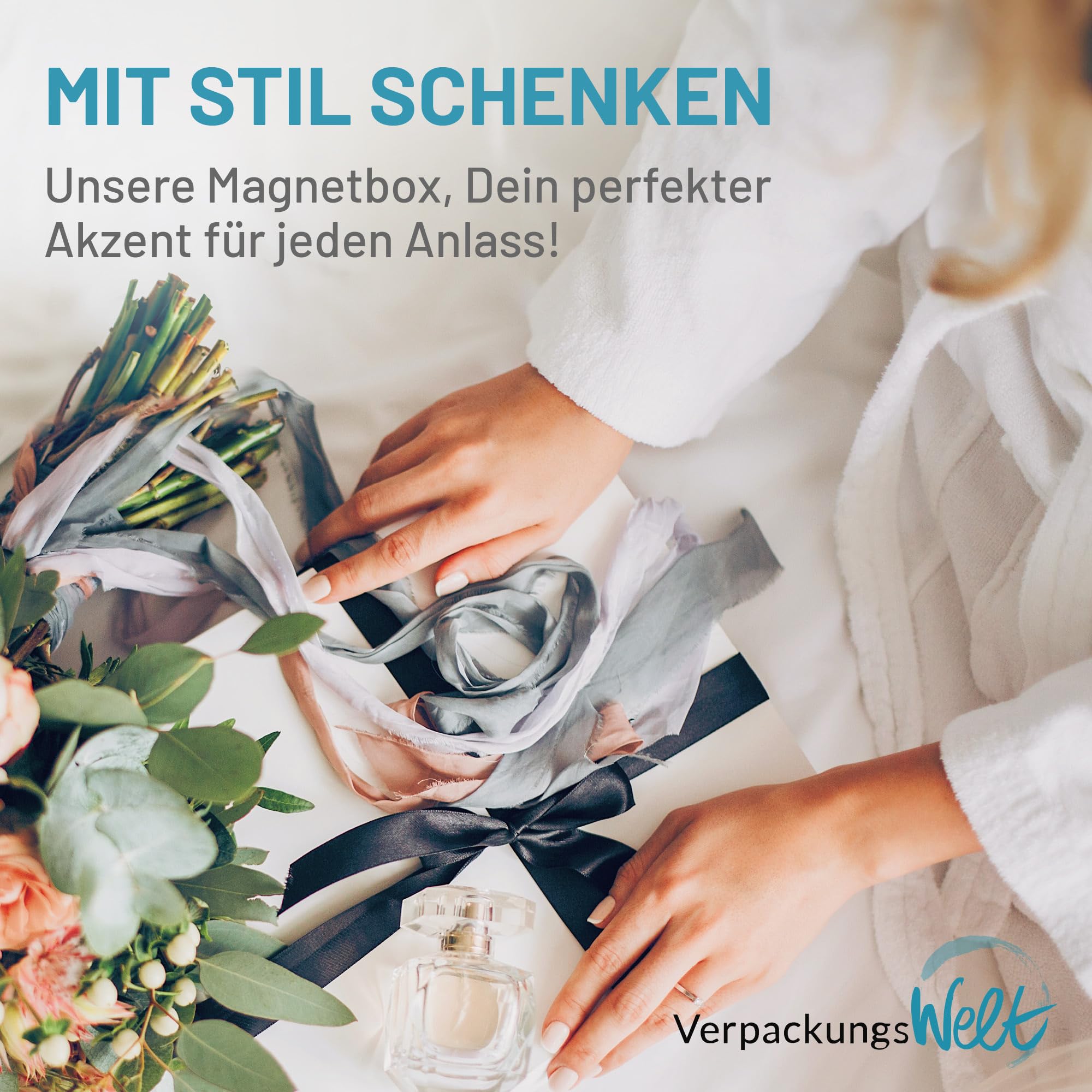 Geschenkbox mit Deckel und Magnetverschluss 45x35x20cm für Geburtstage, Hochzeiten, Weihnachten und Geburten in Weiß