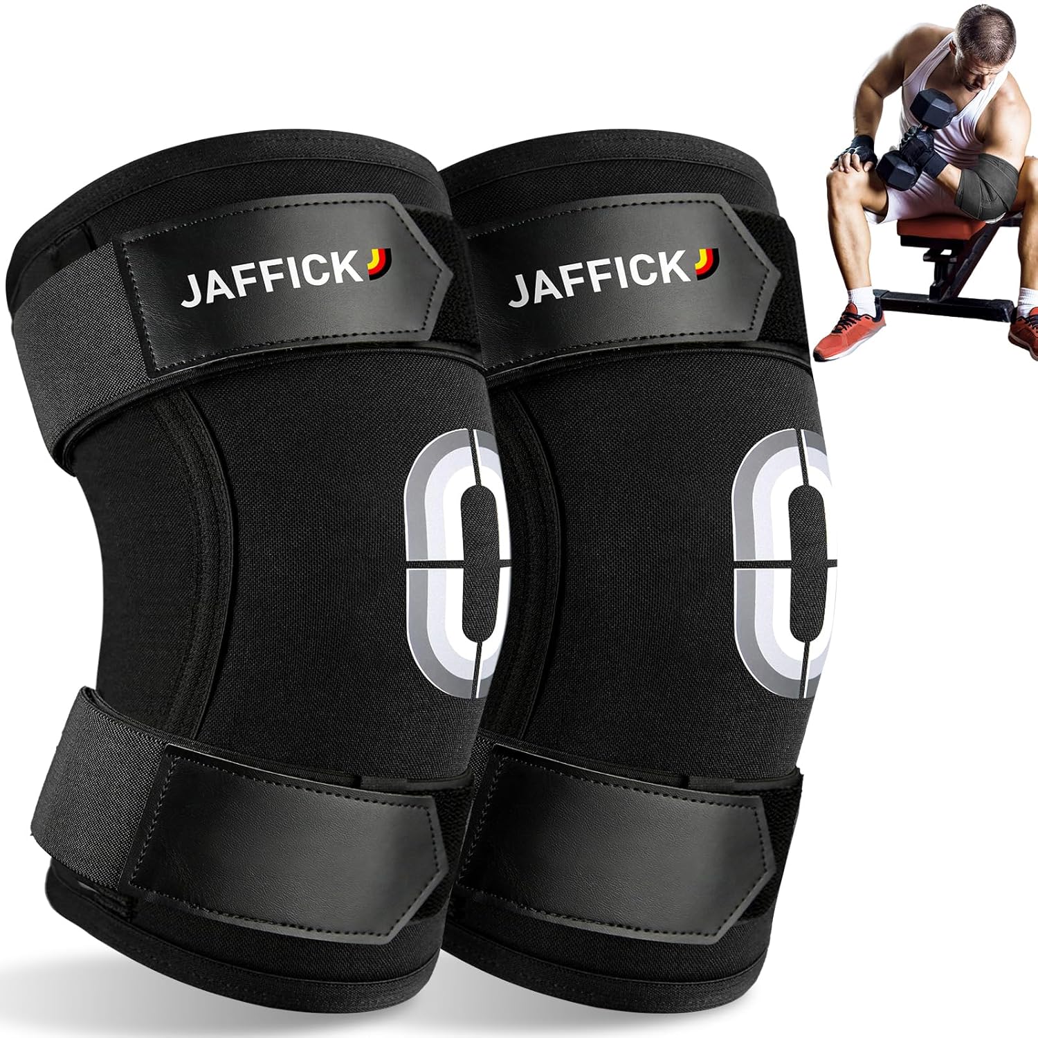 Jaffick Weightlifting Elbow Brace – Elbow Sleeve with Dual Adjustable Compression Straps for Bench Press, Powerlifting, Pressing, Men & Women (1 Pair) (Black, L)