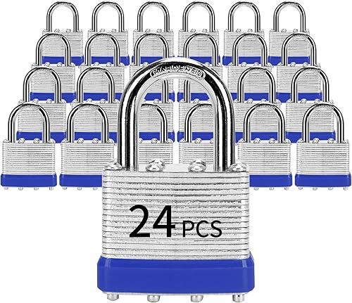 Candado laminado con llave (1-916 pulgadas, 1.575in), cerraduras iguales con llave, grillete normal, paquete de 24, cerradura para armario de
