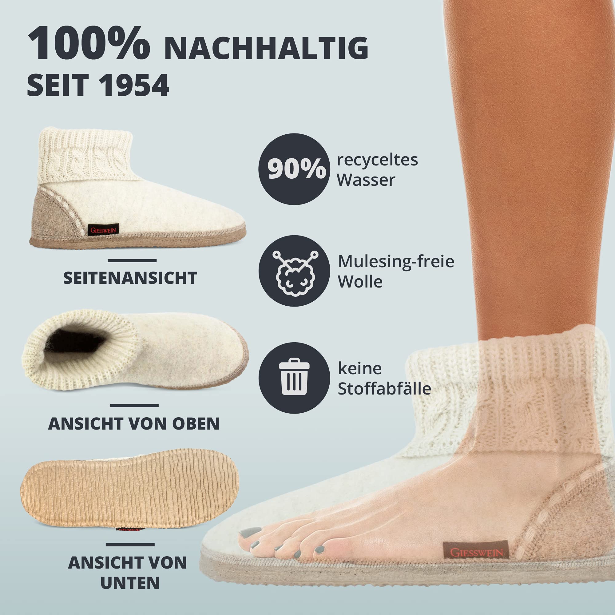 Giesswein Freiburg - Hohe Filz Hüttenschuhe | Hausschuhe für Damen & Herren mit rutschfester Sohle – warme Filzpantoffeln, Unisex für Zuhause