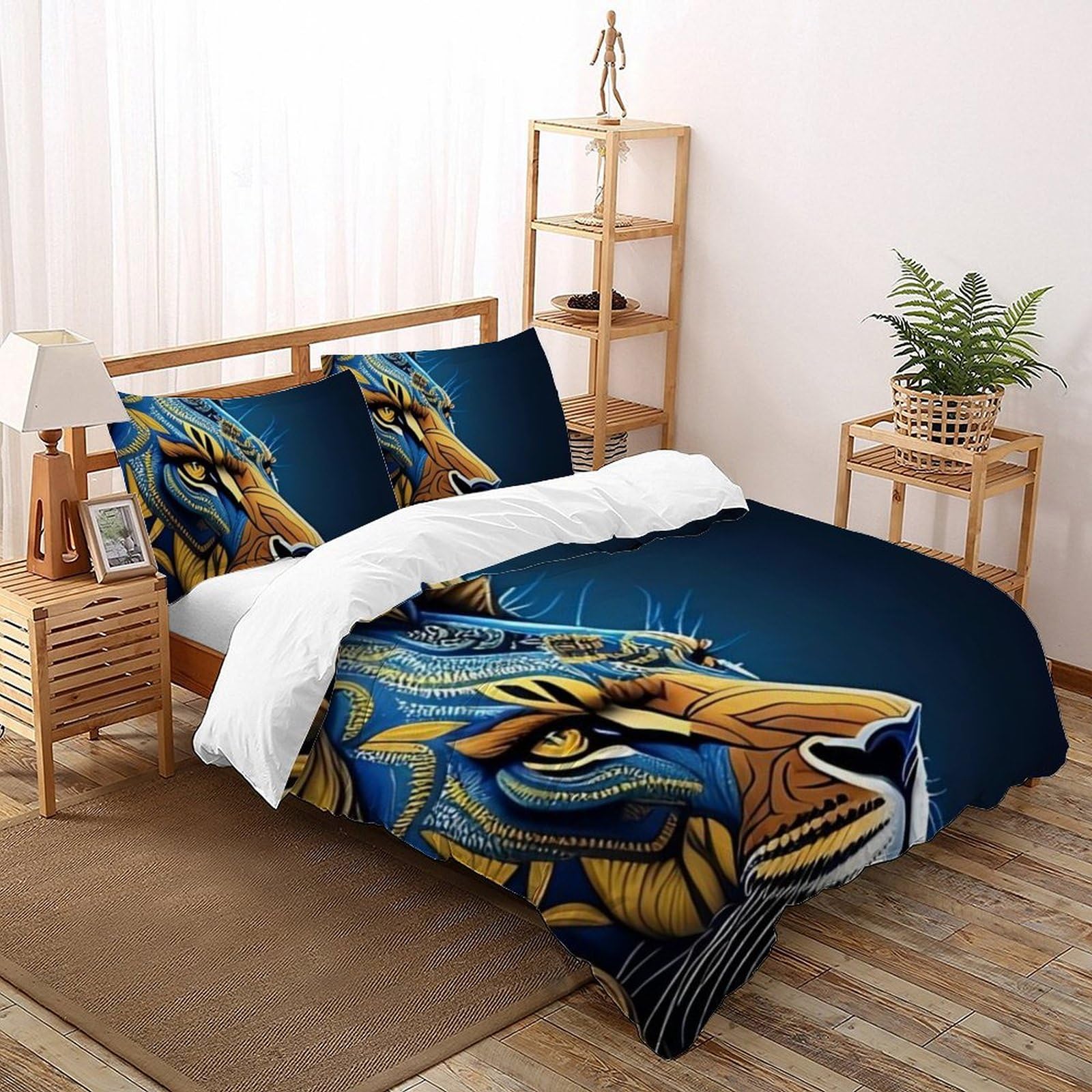 Housse de couette tigre anti-plis avec fermeture éclair pratique, parure microfibre 200x200