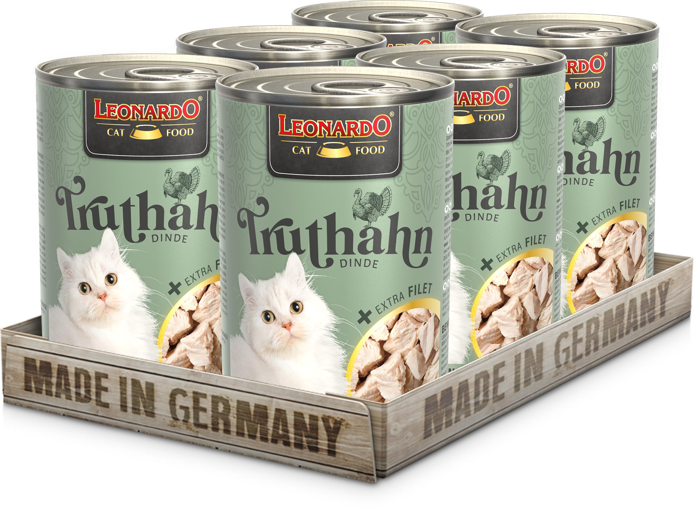 LEONARDO Tacchino + filetto extra | (6 x 400g) Tacchino + filetto di tacchino extra | Cibo umido | Senza cereali con un contenuto extra di carne
