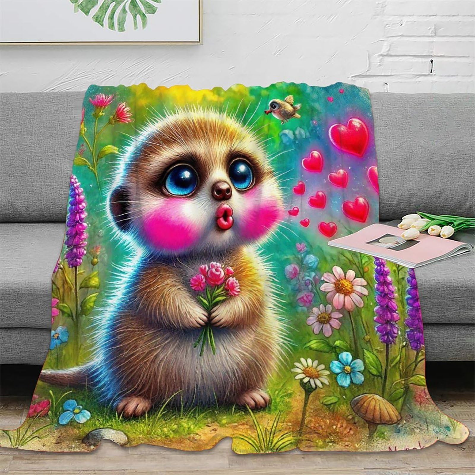 Couverture microfibre chaude Meerkat 3D plaid douillet grand lit