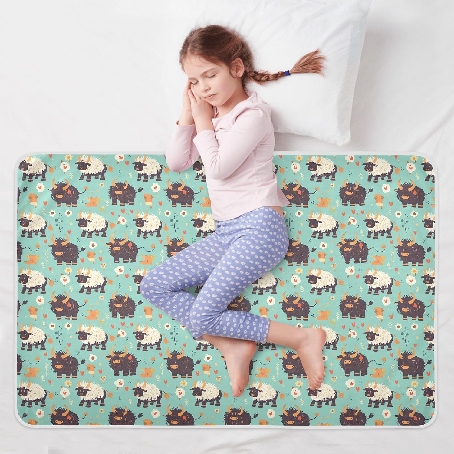 Simple Yak Cute Extra Large Resuable Toddler Mattress Pads Waterproof Washable Bed Wetting Pad Leakproof Quick Drying Pad Liner for Kids Adults Pets , 52" L x 34" W