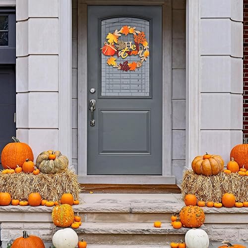 Miniatura 3 de Decoración de otoño para puerta delantera, coronas de otoño de 12 pulgadas para puerta delantera, letrero de madera 3D para puerta de otoño, corona