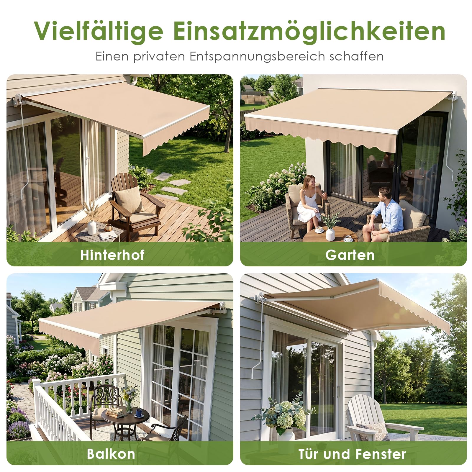 LIFERUN Tenda a bracci snodati 300x250 cm UPF 50+ impermeabile manovella supporto parete Regolazione angolare 52-75° Cachi