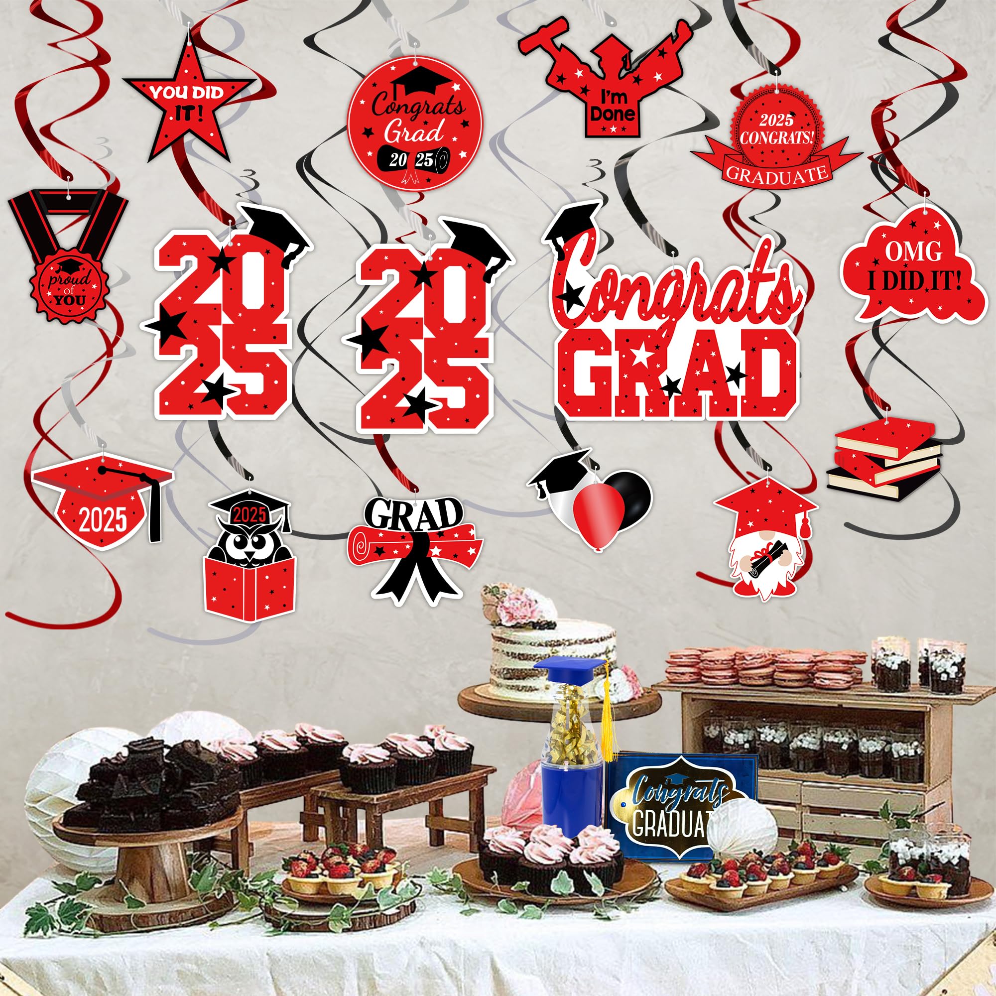 36 Stück Abschluss-Deko 2025 In Rosa – Hängende Wirbel Mit Congrats Grad & Motiven – Für Graduation Party
